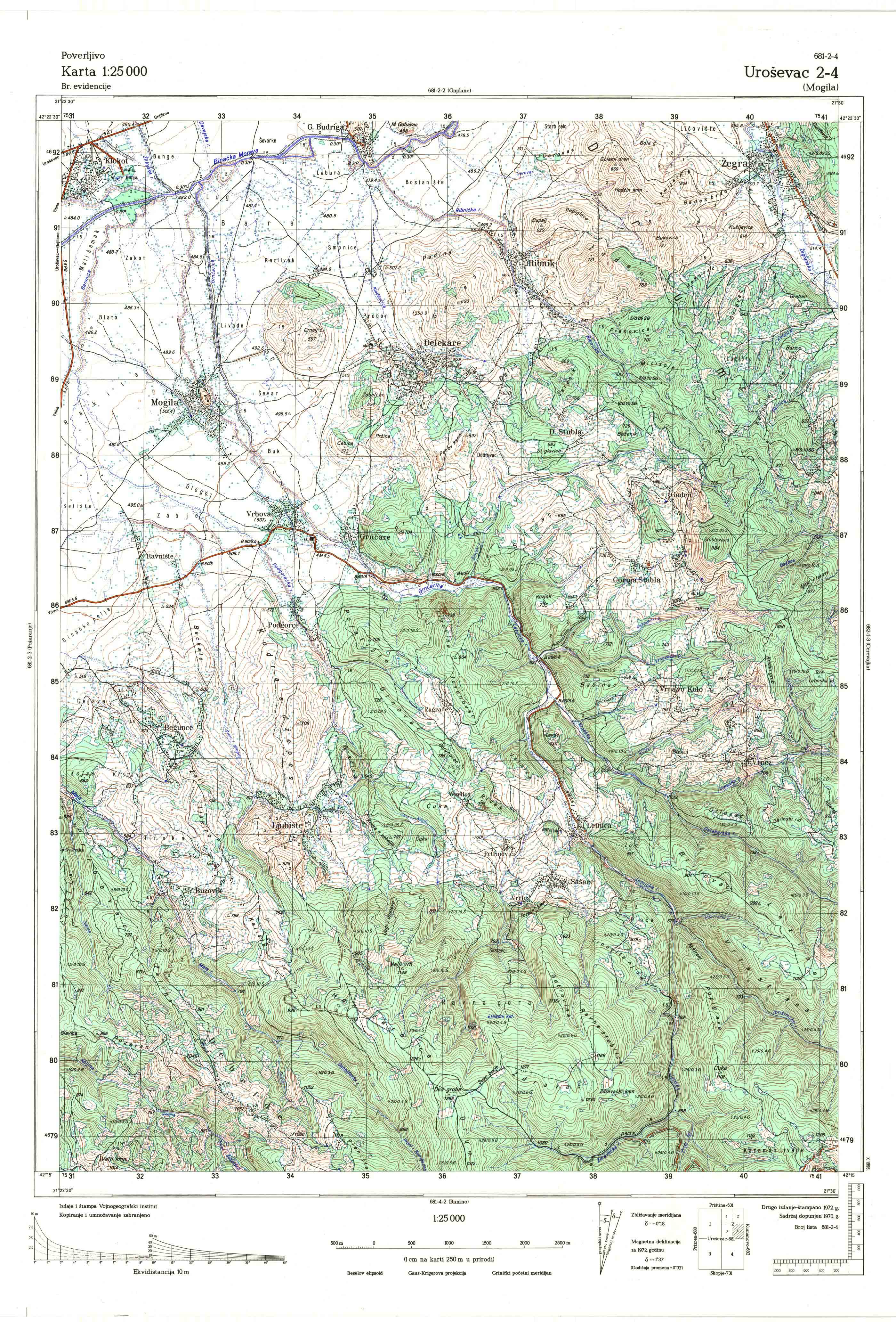  topografska karta Kosovo 25000 JNA  Uroševac