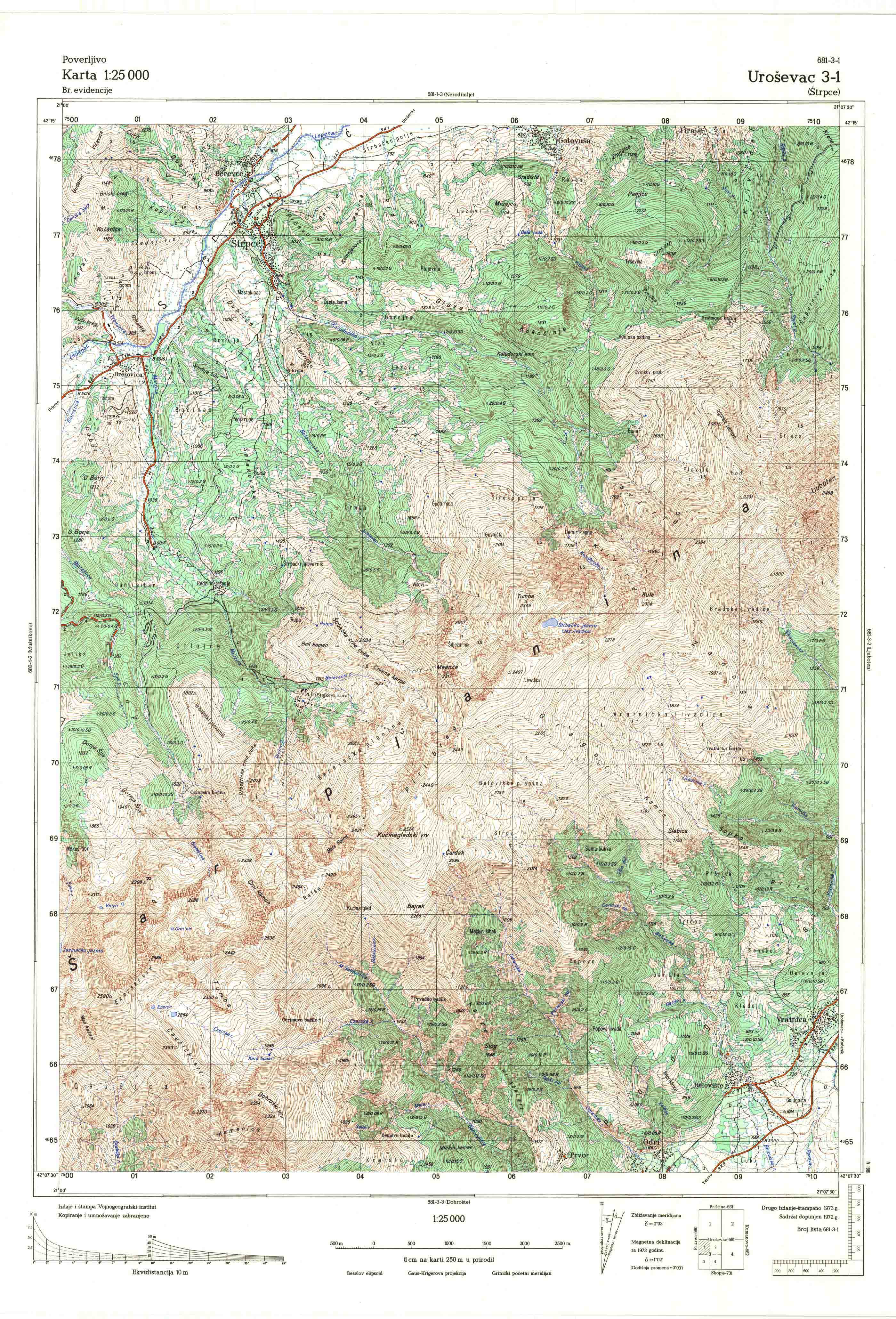  topografska karta Kosovo 25000 JNA  Uroševac