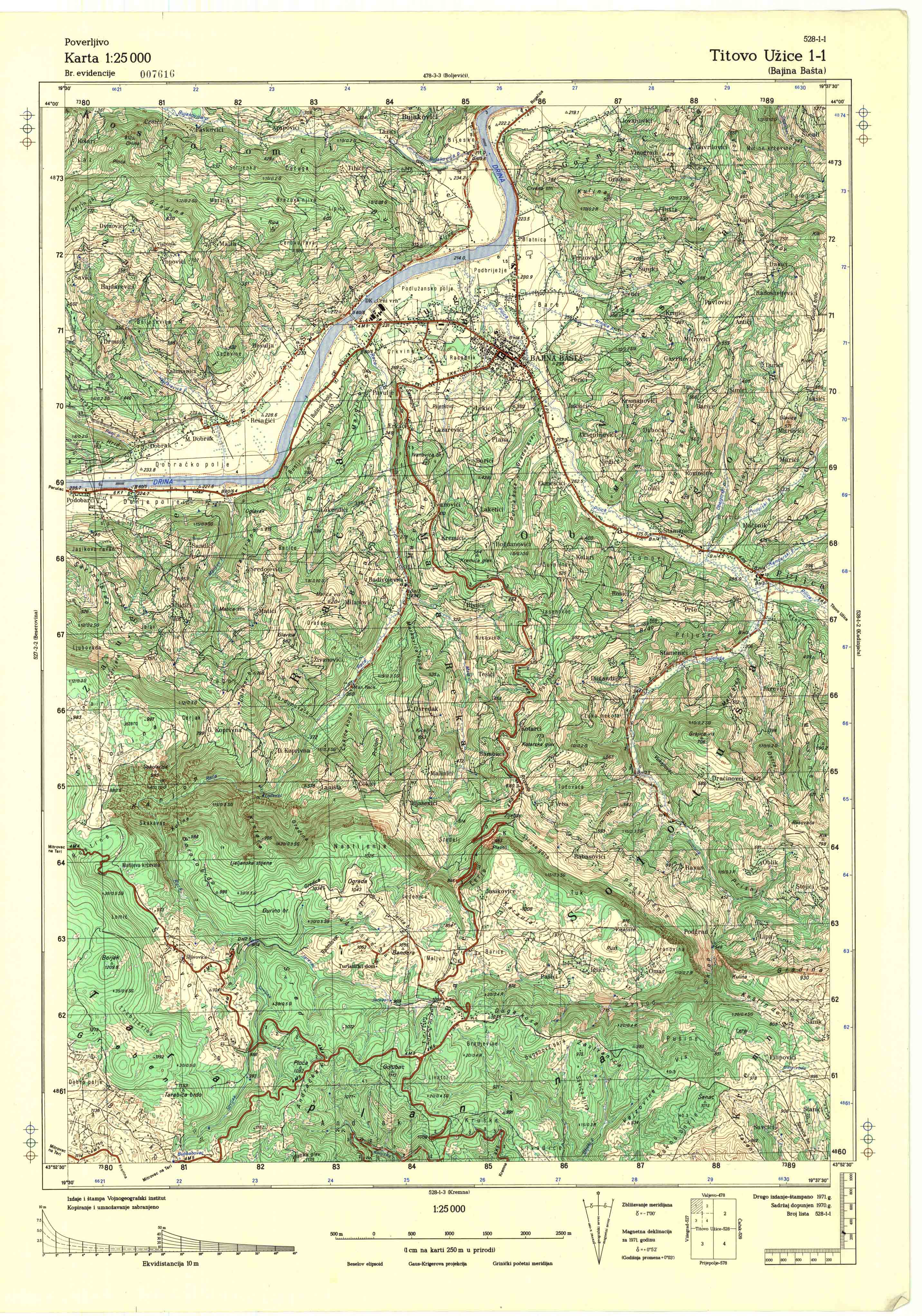  topografska karta srbije 25000 JNA  Užice