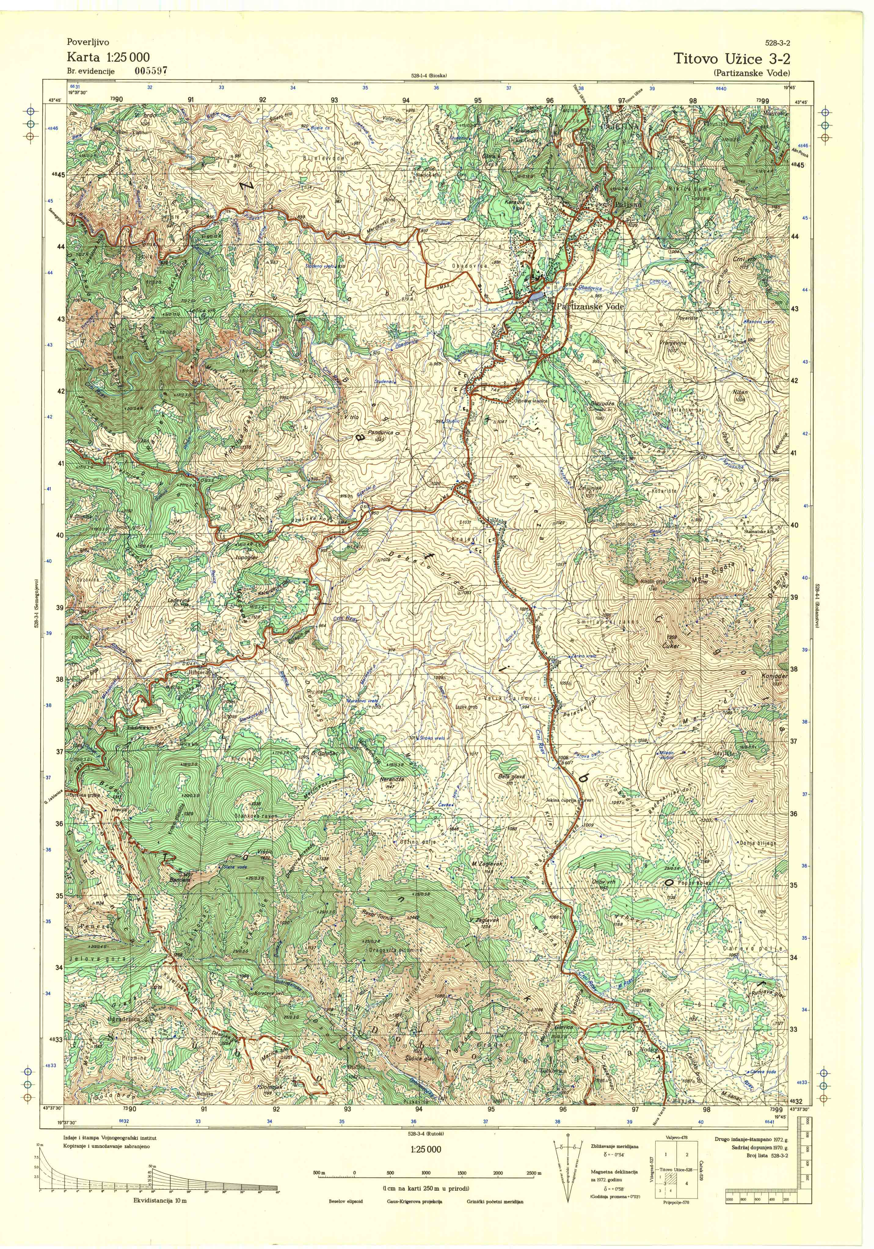  topografska karta srbije 25000 JNA  Užice