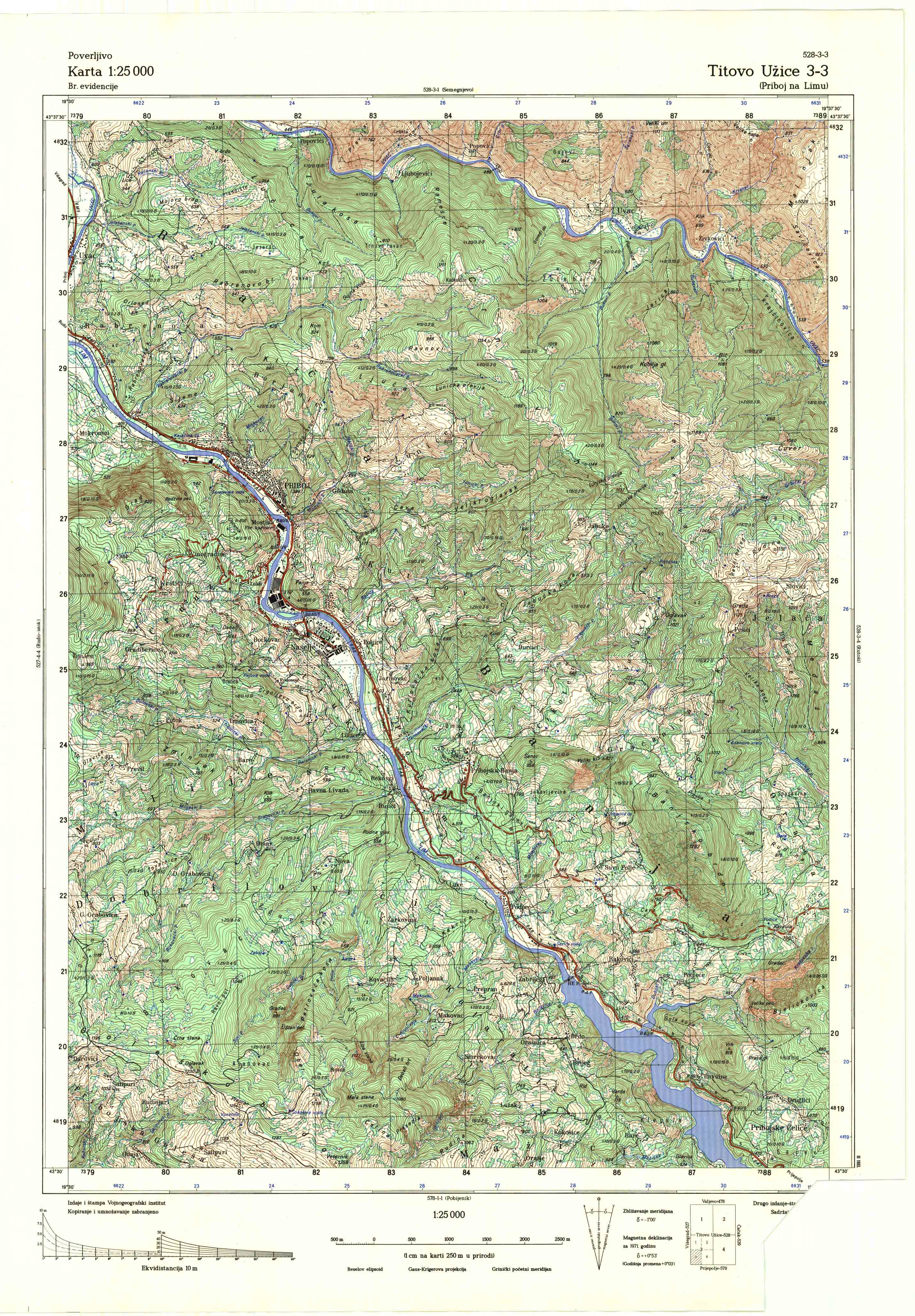  topografska karta srbije 25000 JNA  Užice