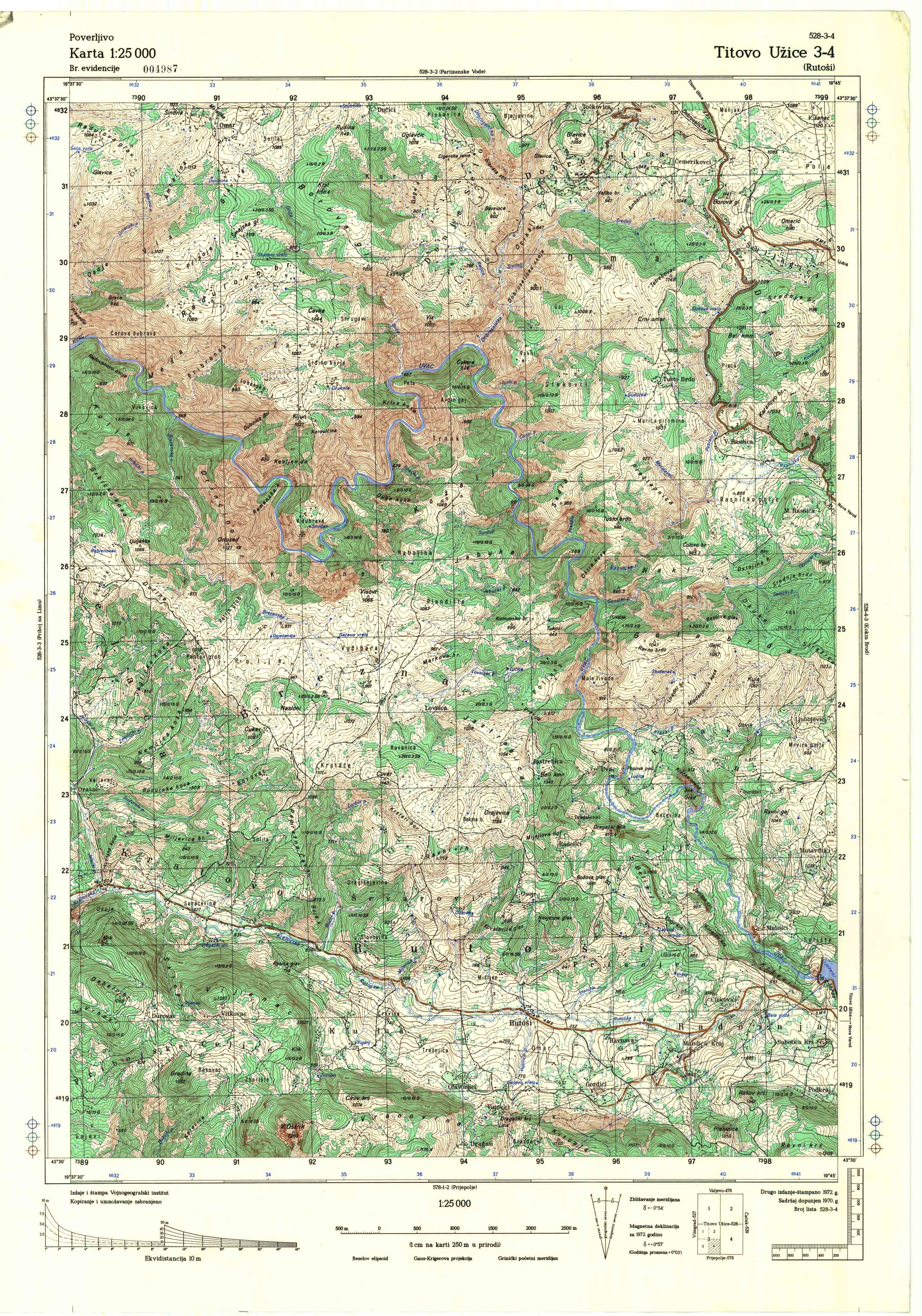 topografska karta srbije 25000 JNA  Užice