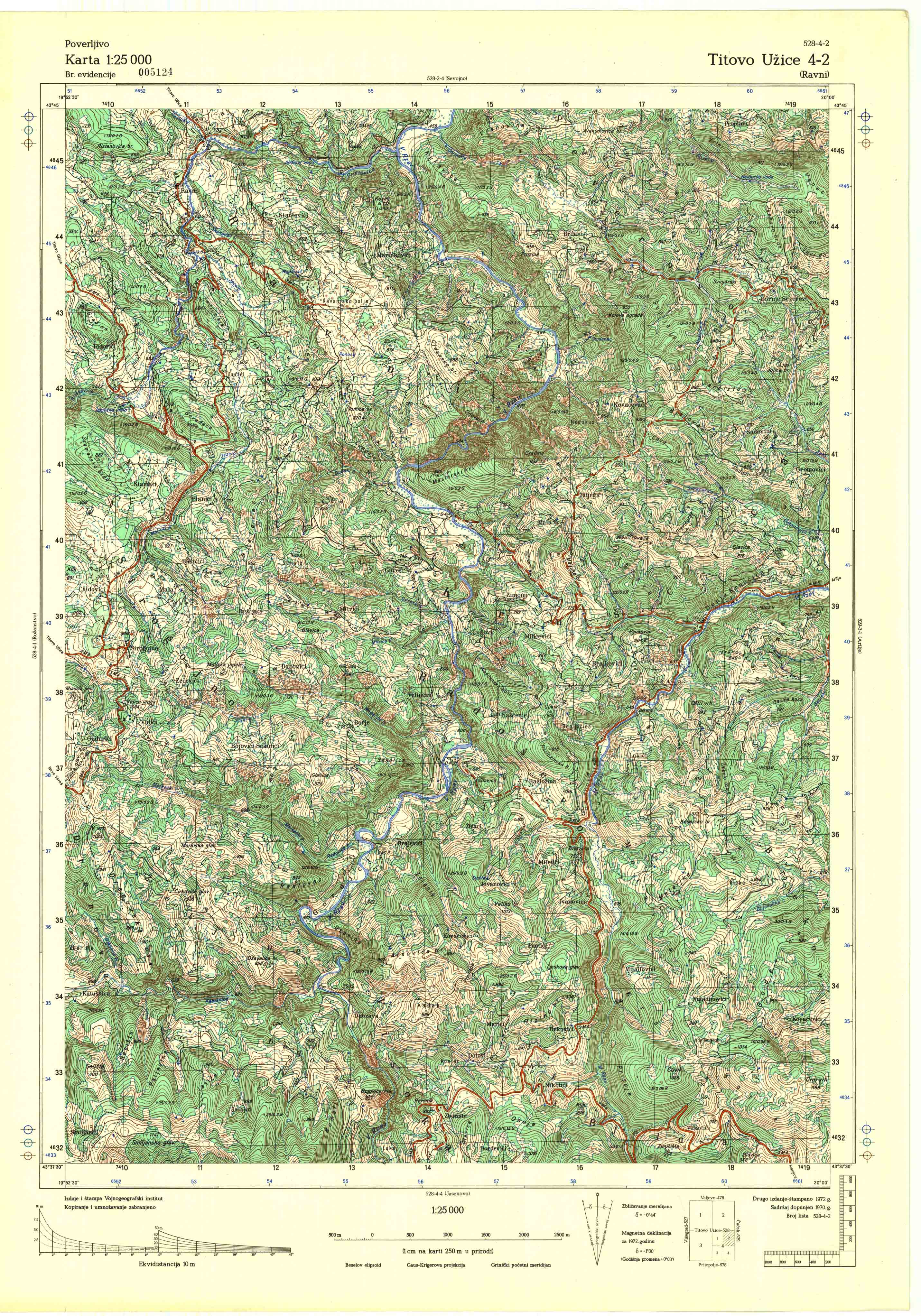  topografska karta srbije 25000 JNA  Užice