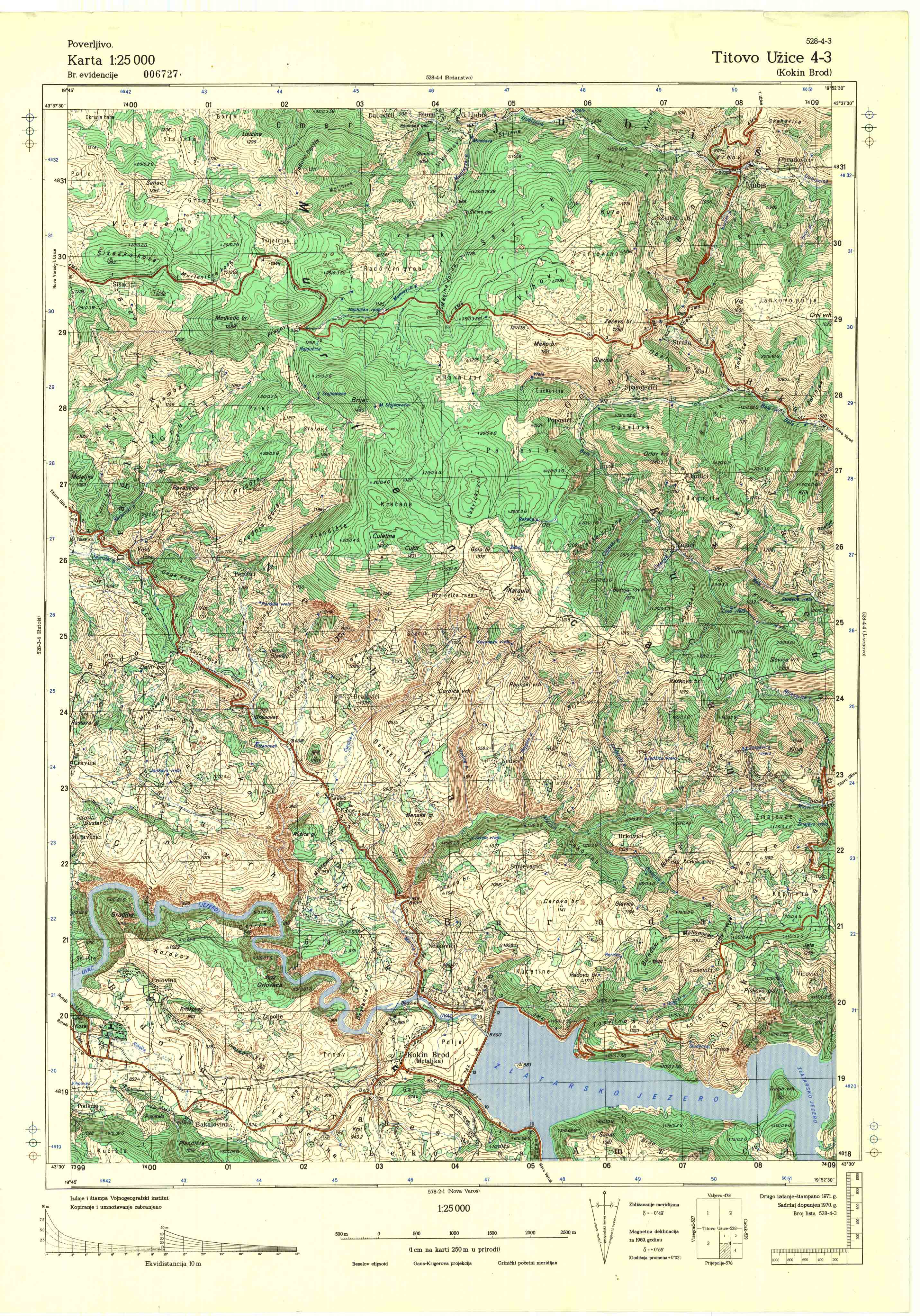  topografska karta srbije 25000 JNA  Užice