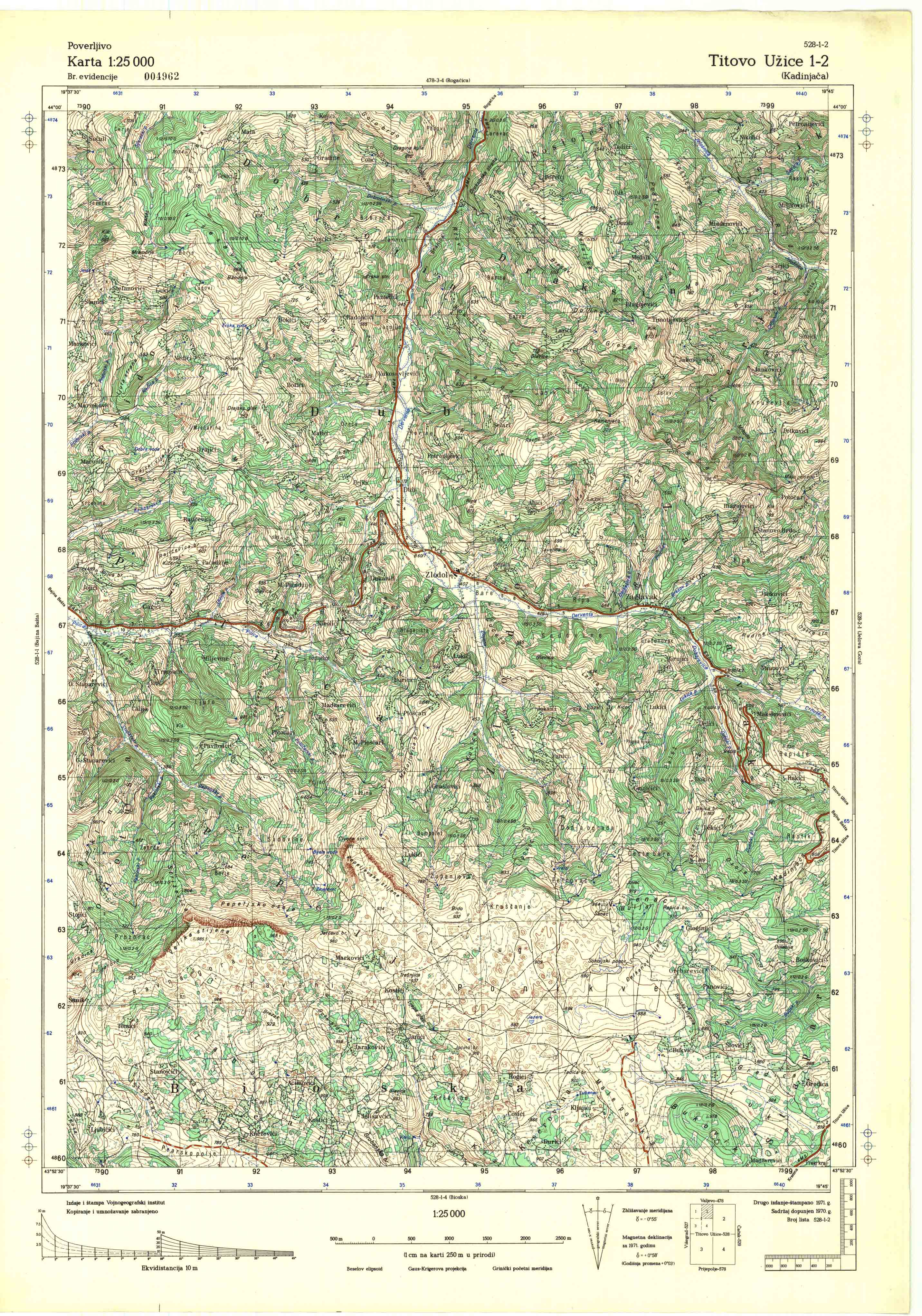  topografska karta srbije 25000 JNA  Užice