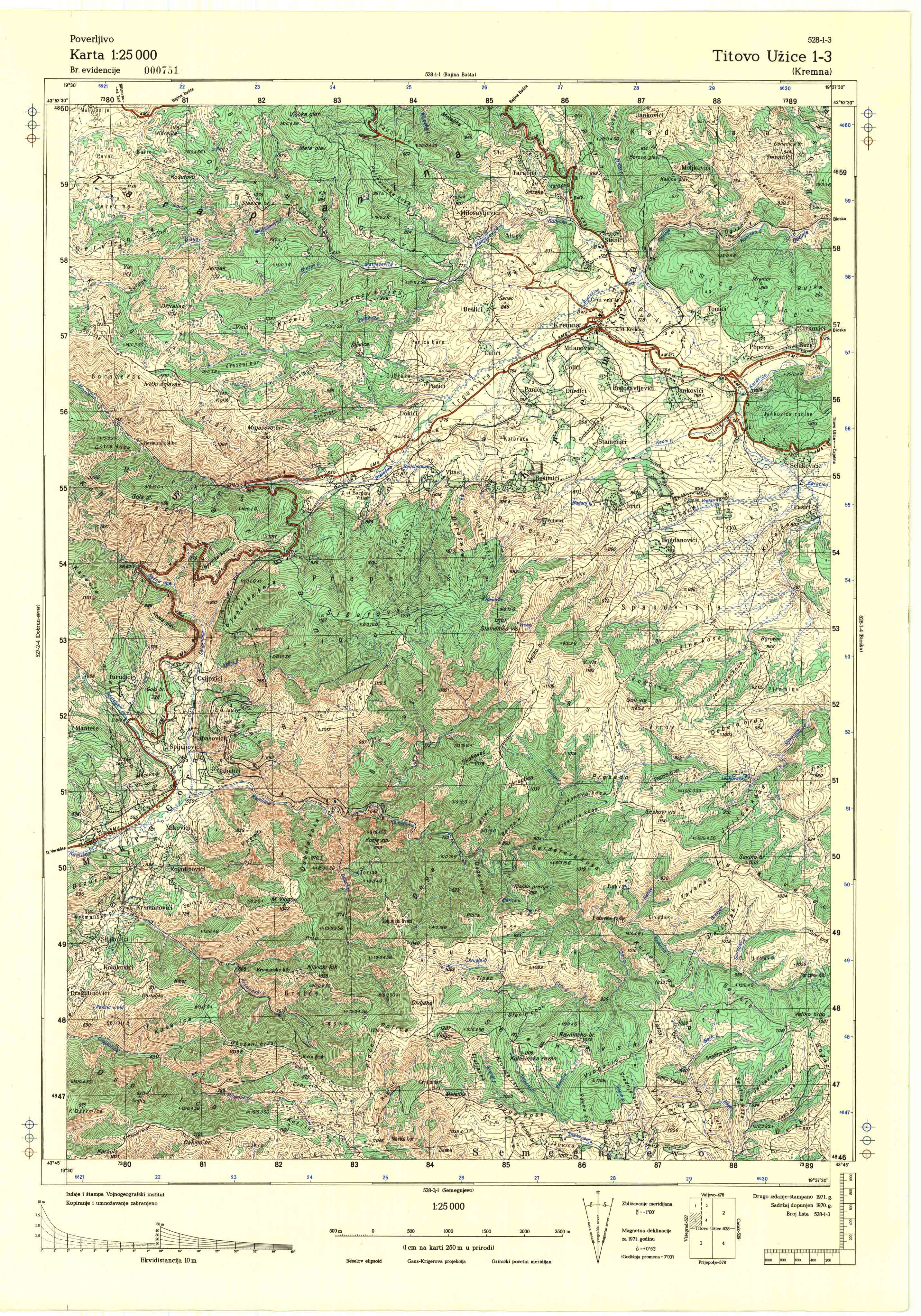  topografska karta srbije 25000 JNA  Užice