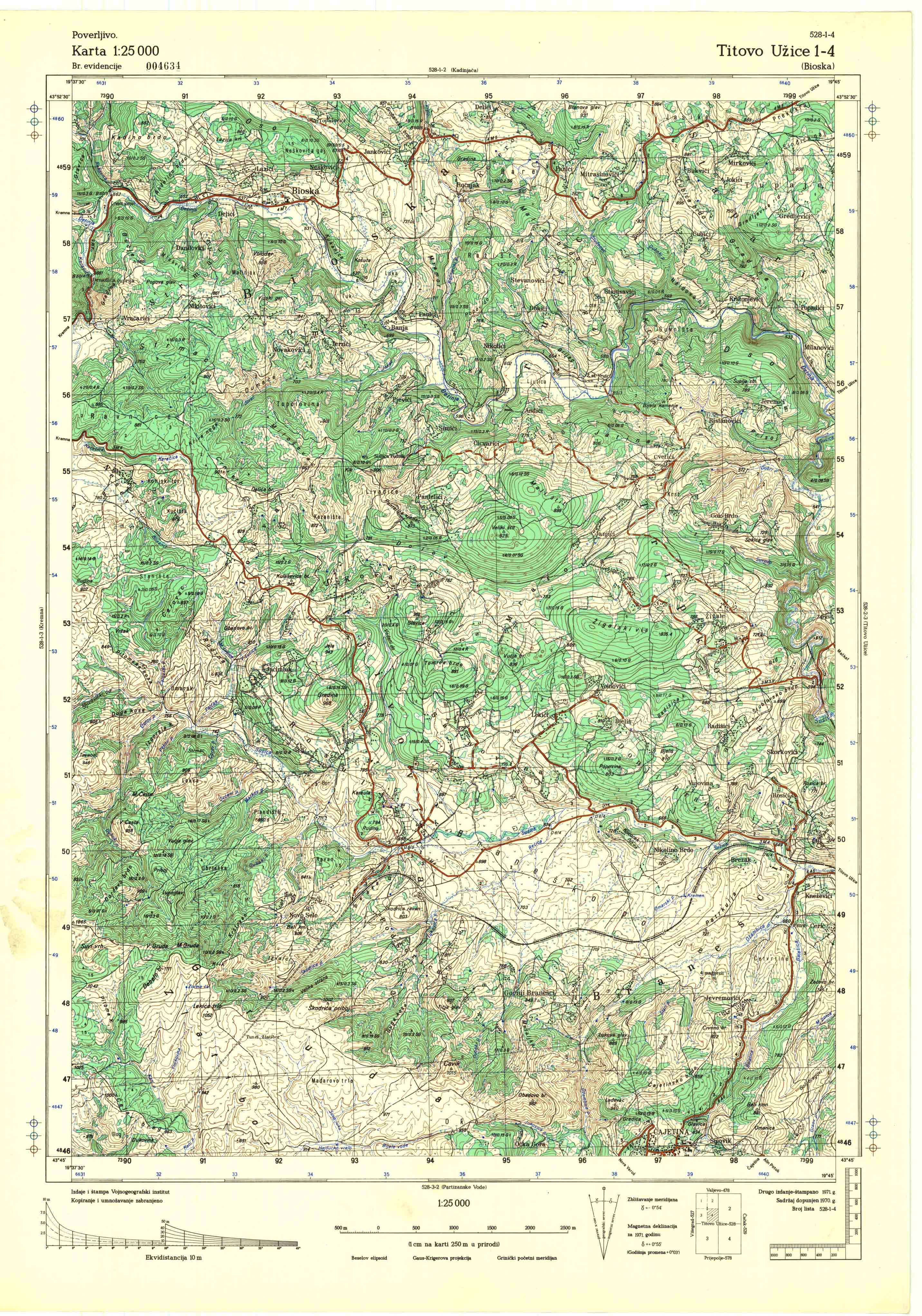  topografska karta srbije 25000 JNA  Užice