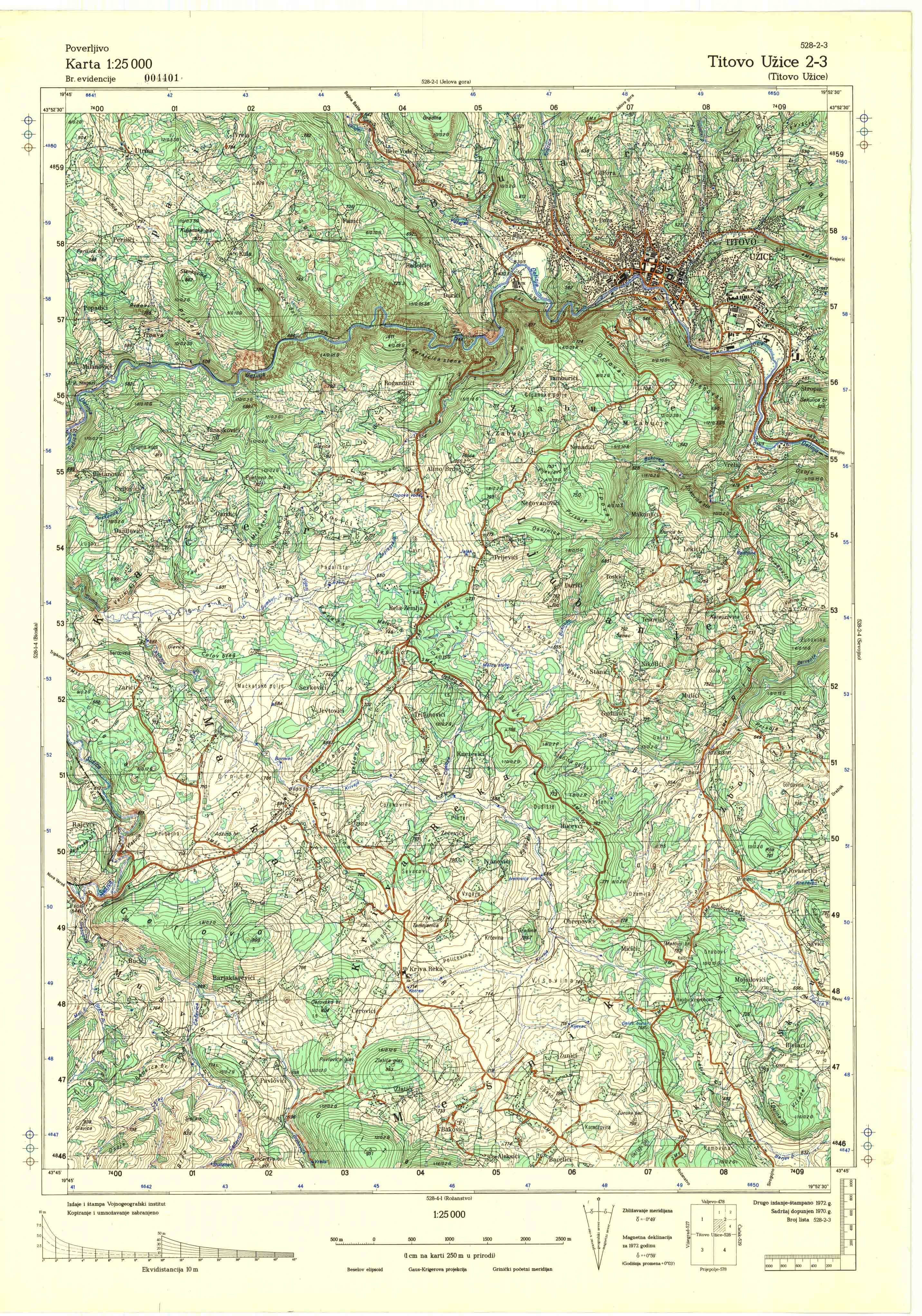  topografska karta srbije 25000 JNA  Užice