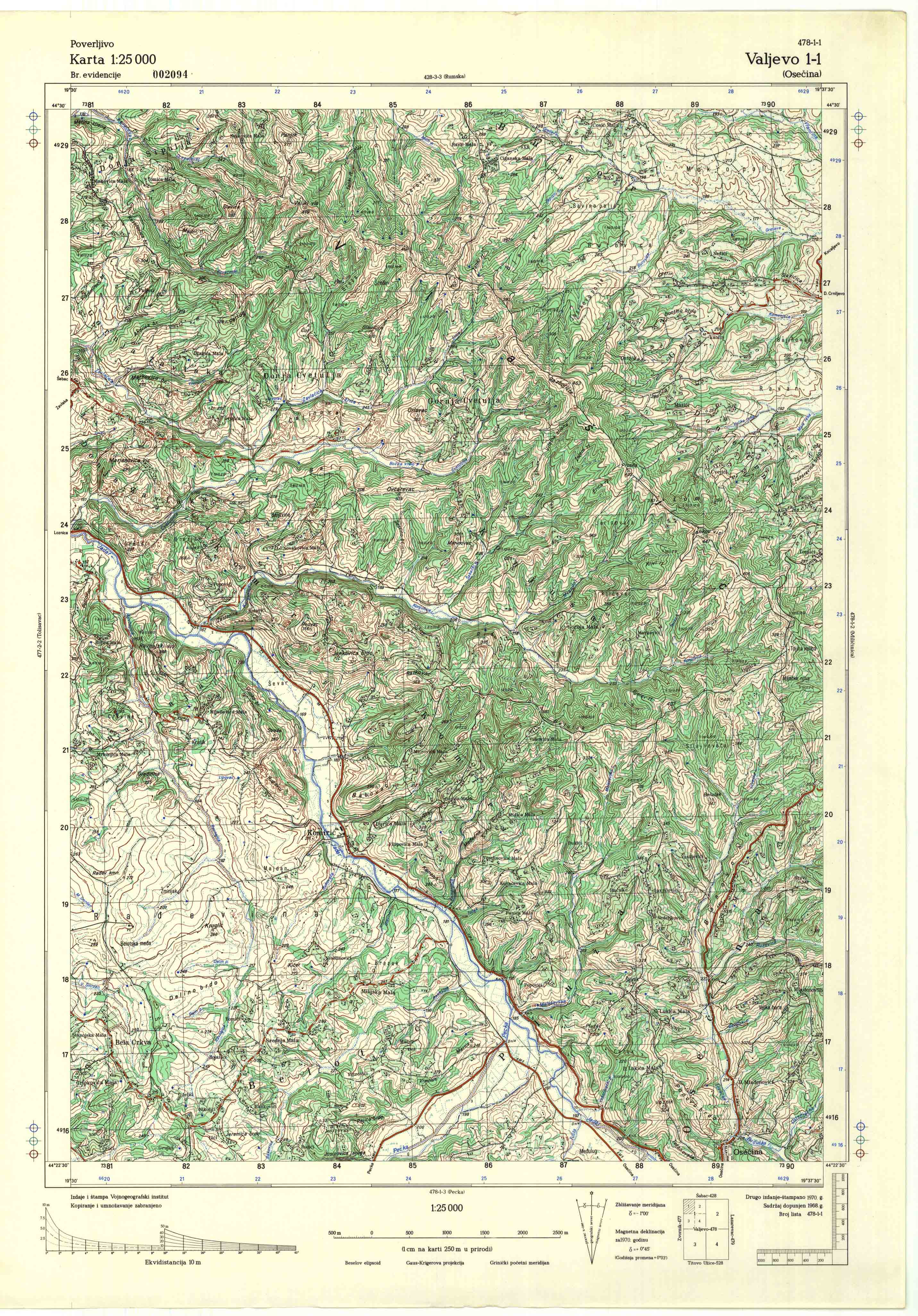  topografska karta srbije 25000 JNA  Valjevo