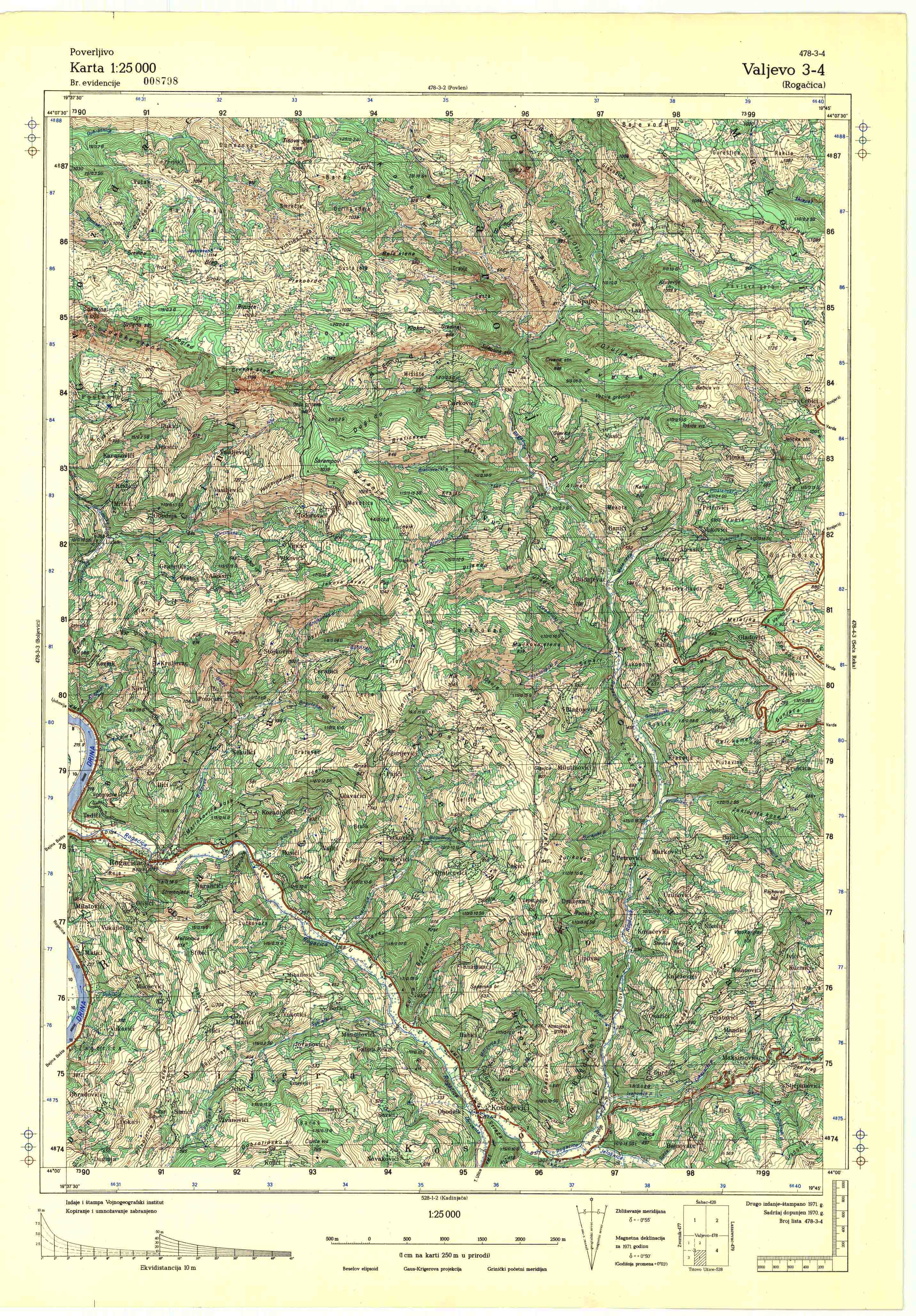  topografska karta srbije 25000 JNA  Valjevo