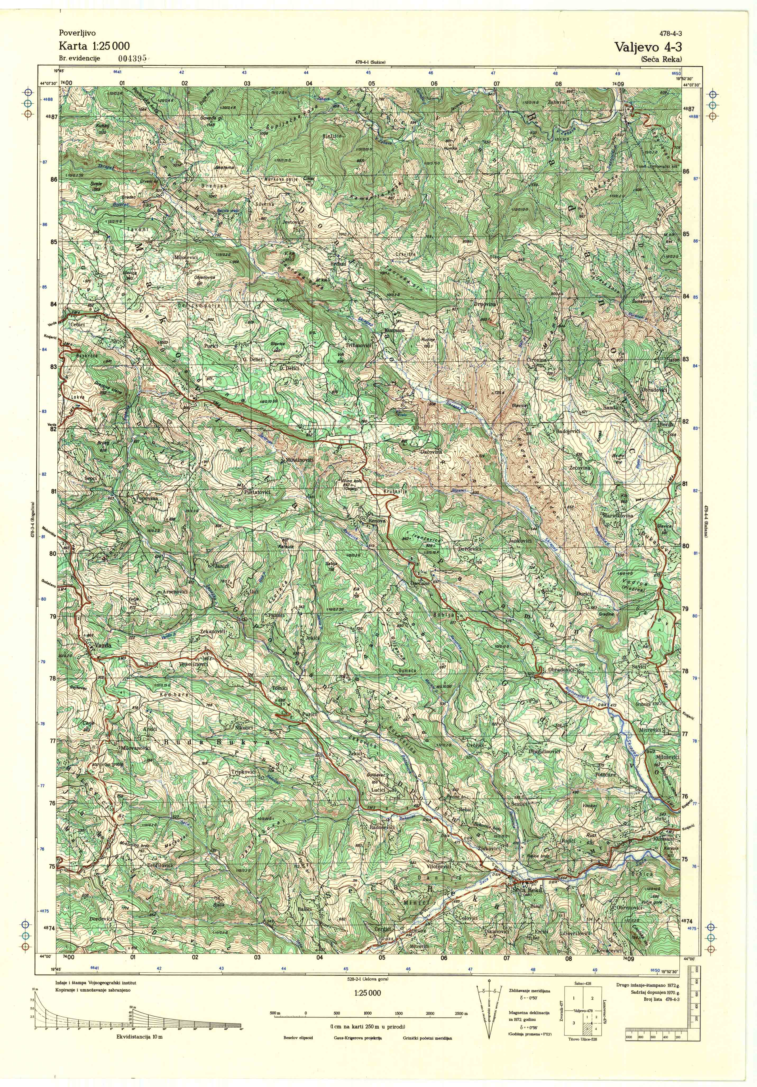  topografska karta srbije 25000 JNA  Valjevo