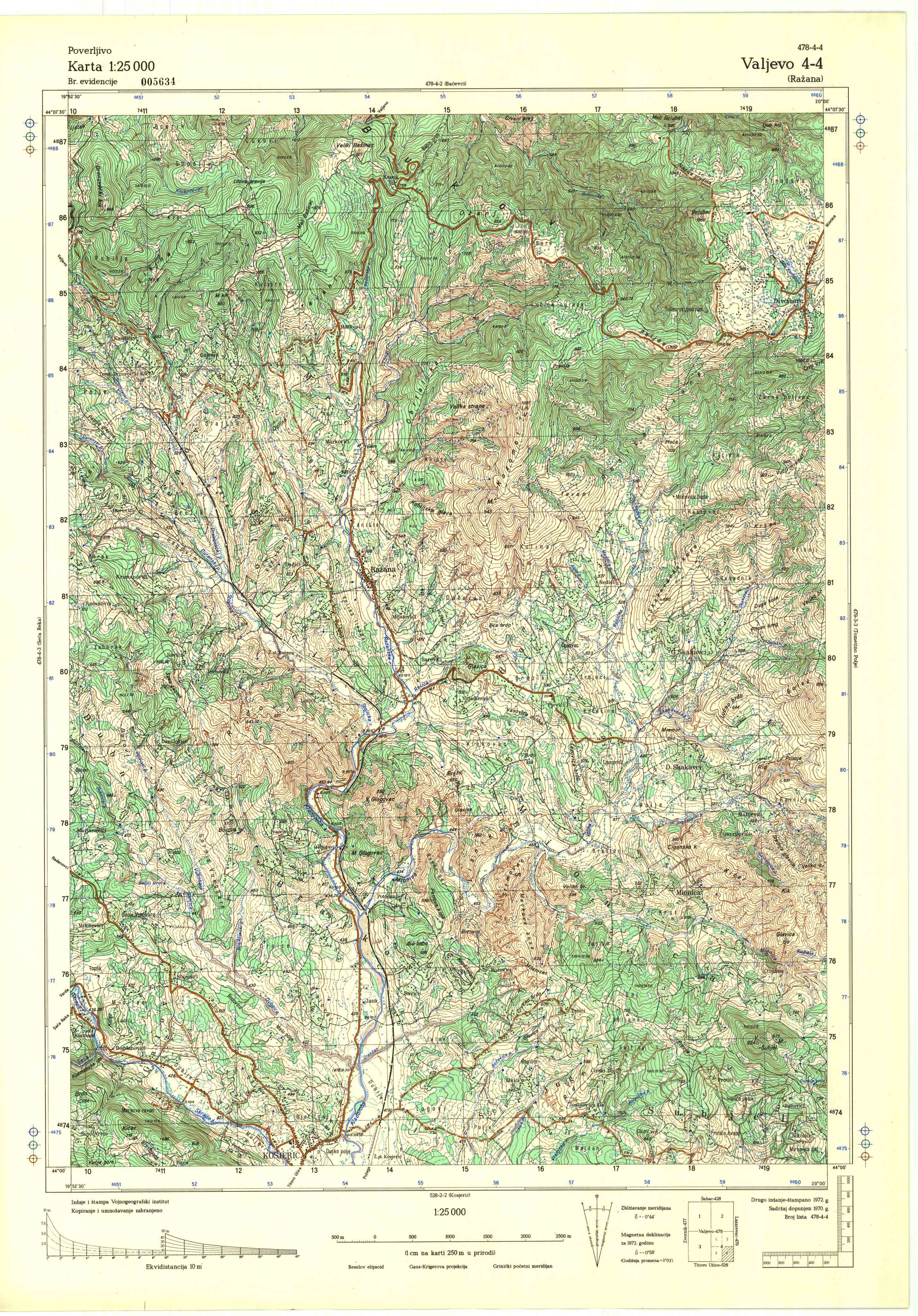  topografska karta srbije 25000 JNA  Valjevo