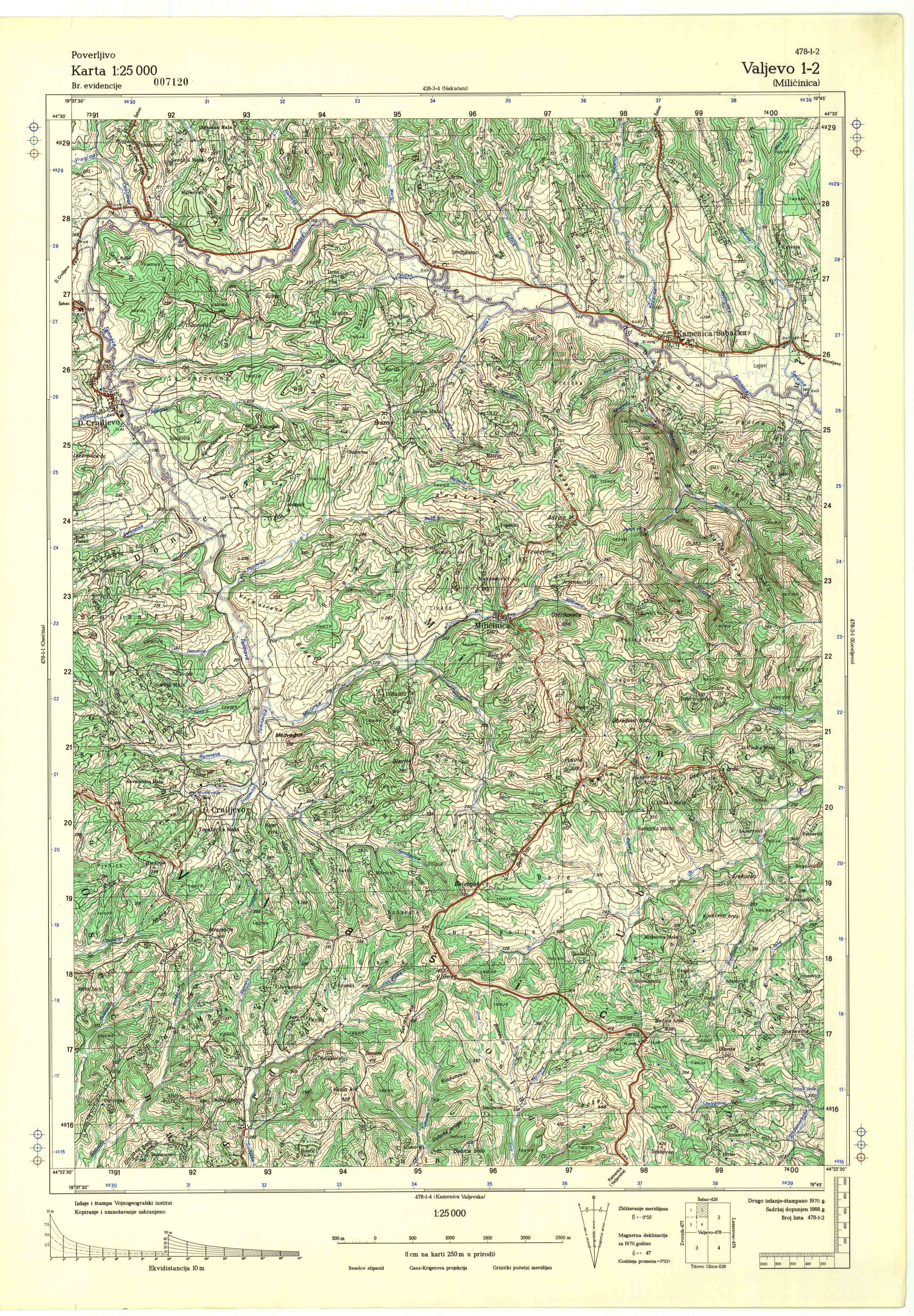  topografska karta srbije 25000 JNA  Valjevo