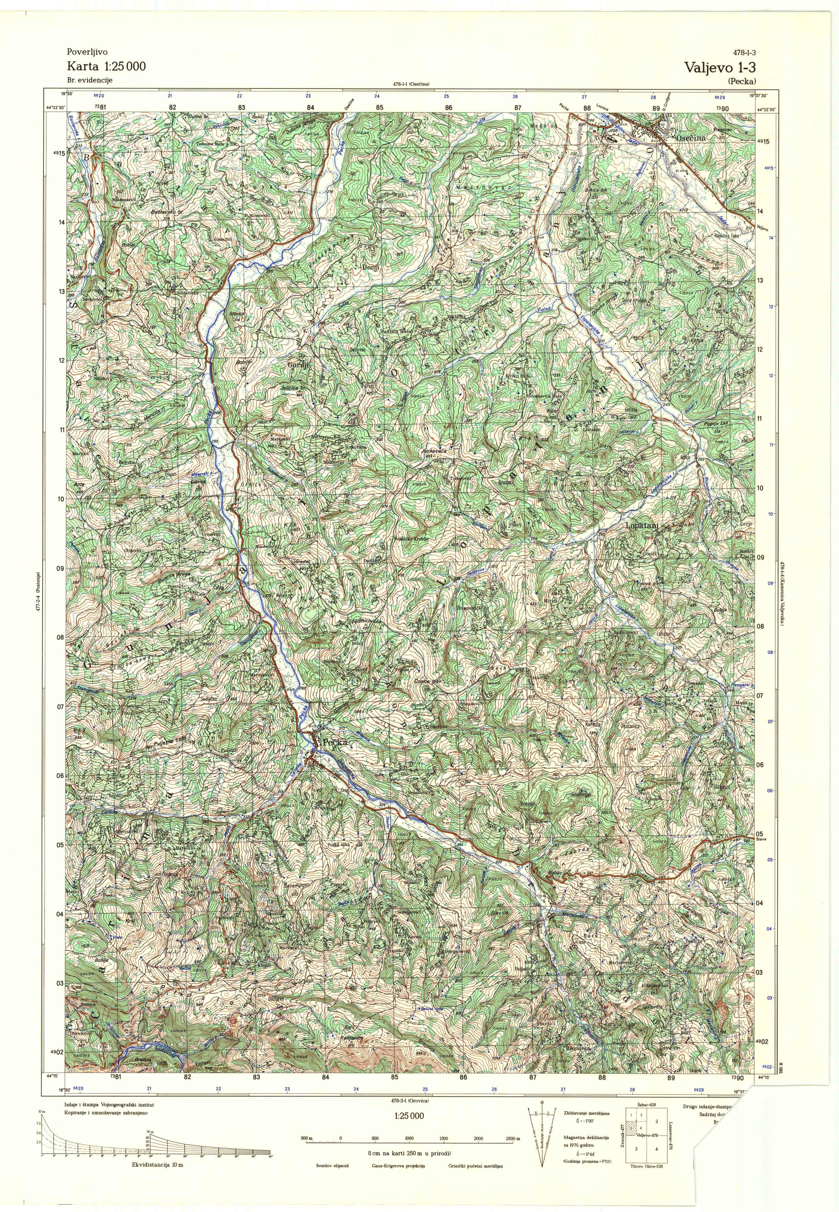  topografska karta srbije 25000 JNA  Valjevo