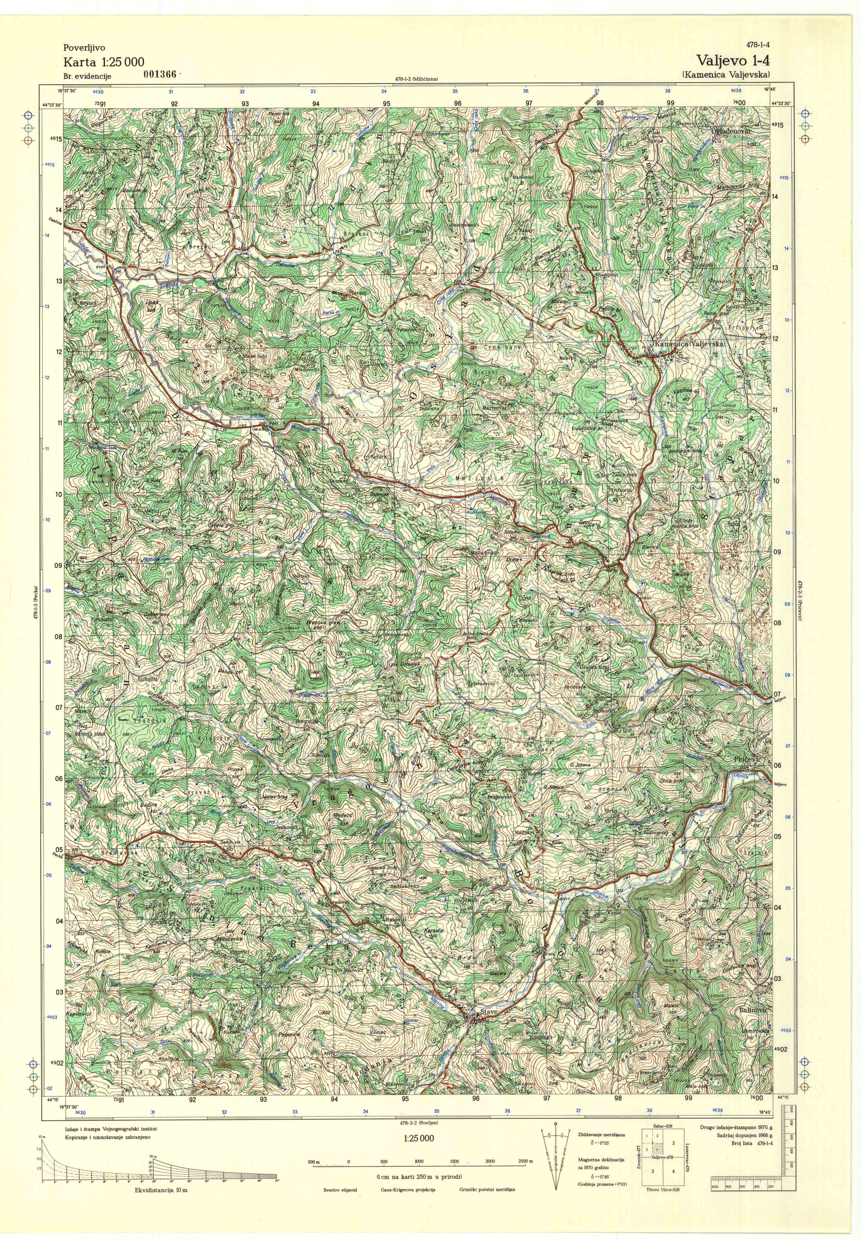  topografska karta srbije 25000 JNA  Valjevo