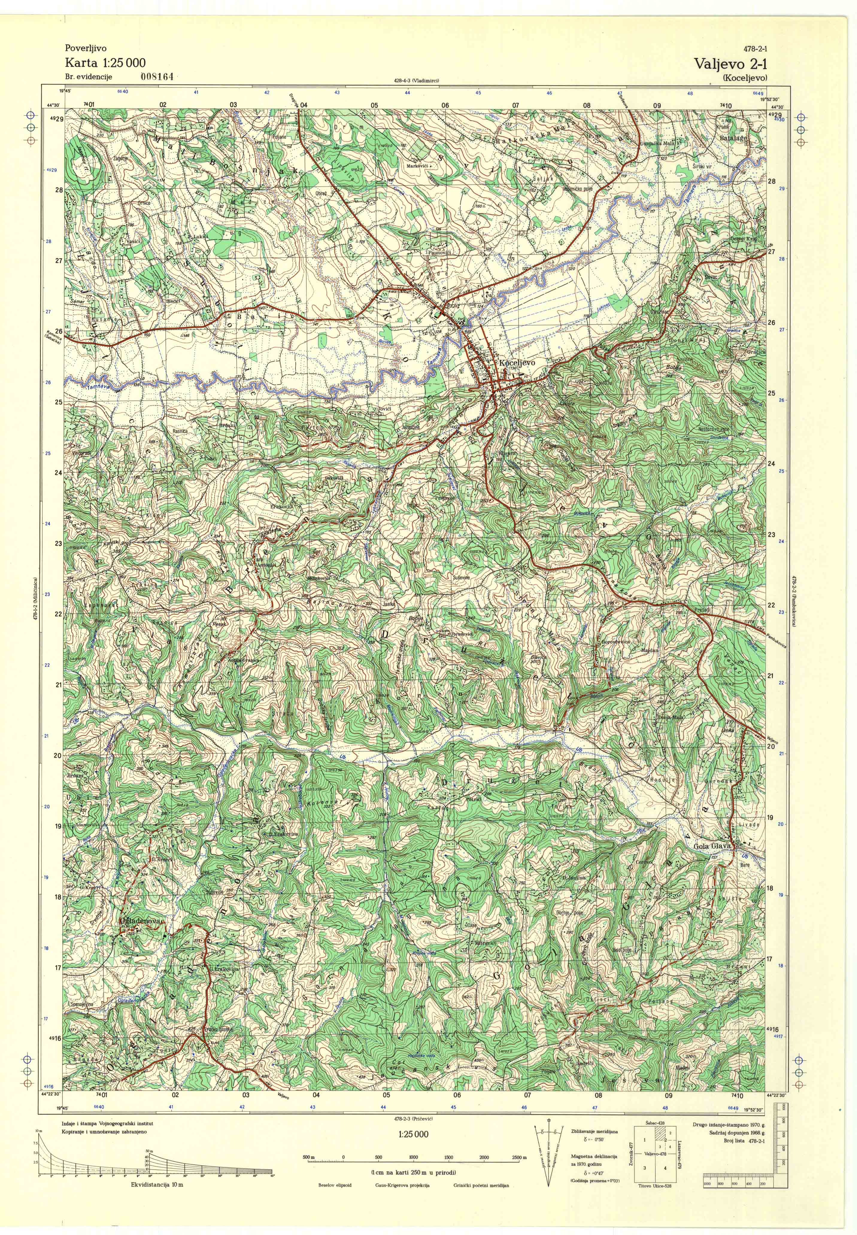  topografska karta srbije 25000 JNA  Valjevo