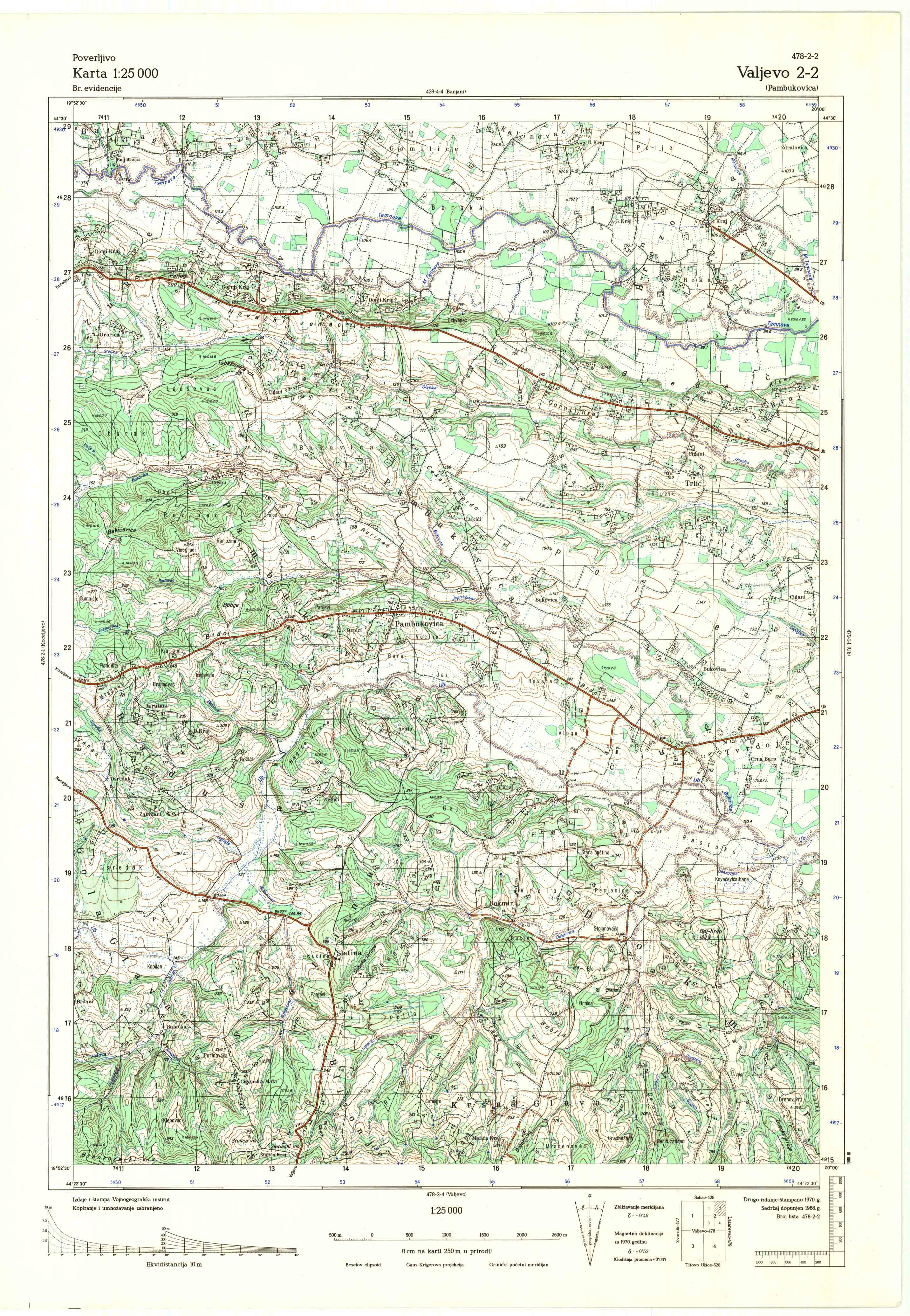  topografska karta srbije 25000 JNA  Valjevo