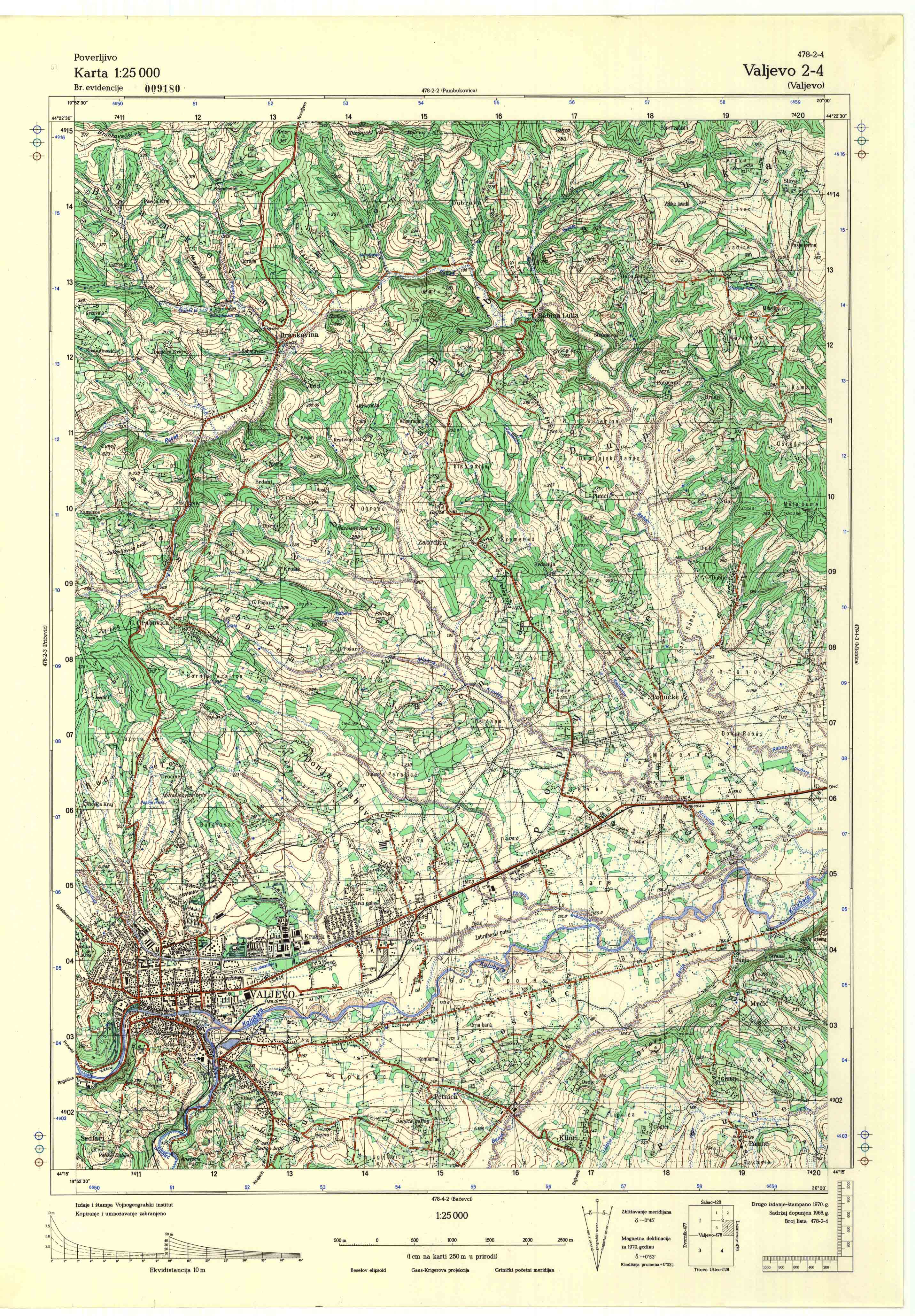  topografska karta srbije 25000 JNA  Valjevo