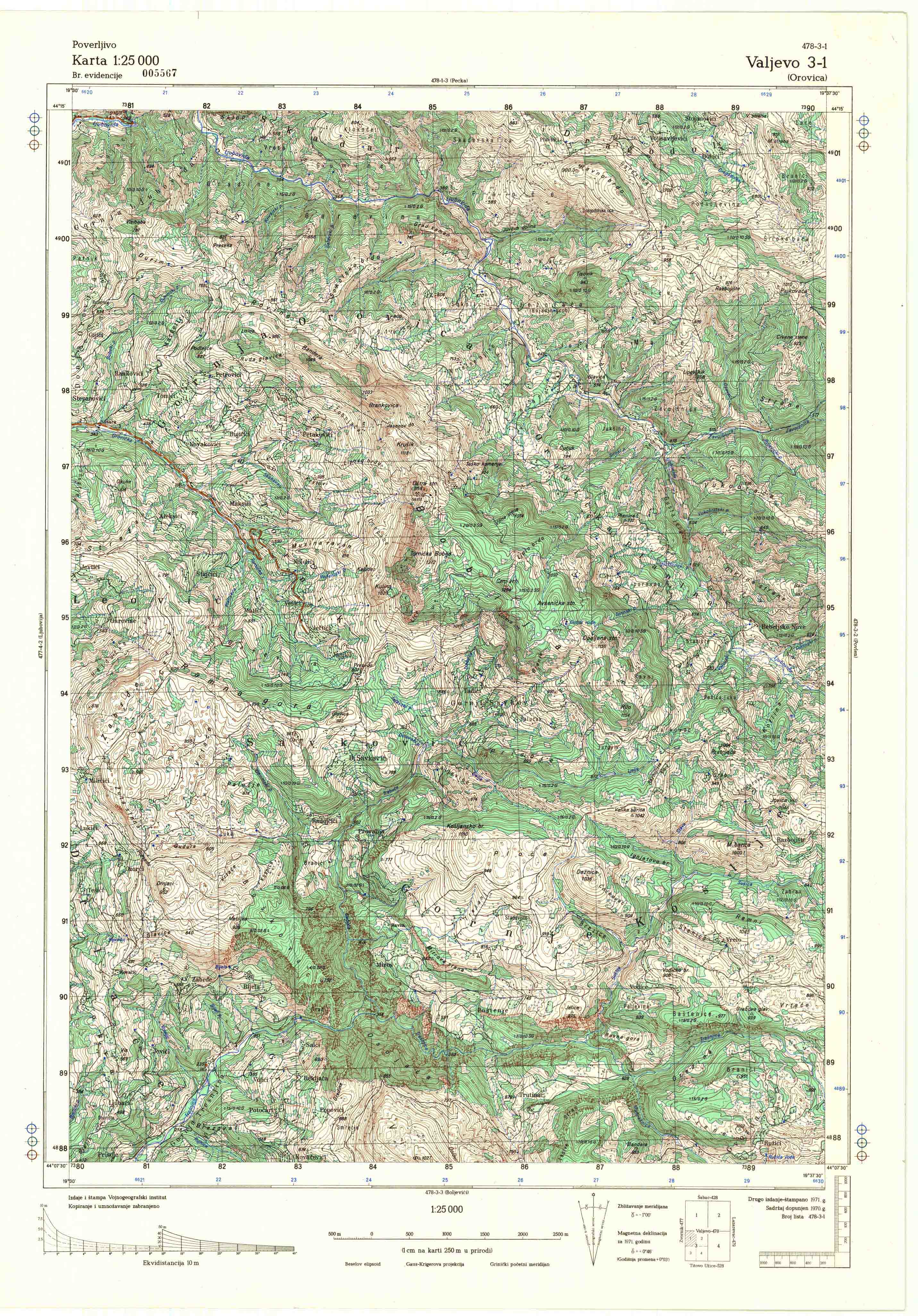  topografska karta srbije 25000 JNA  Valjevo