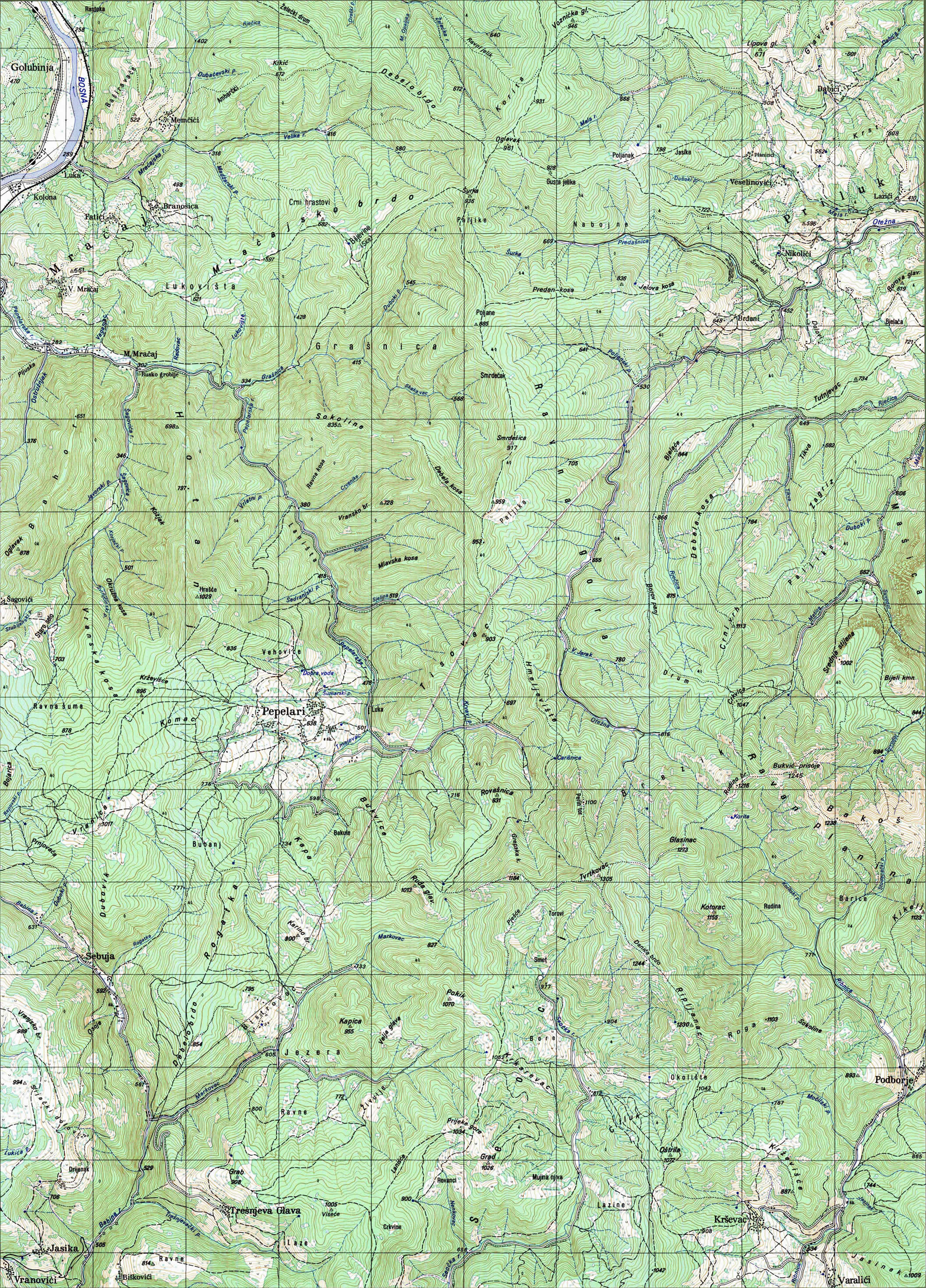  topografska karta BiH 25000 JNA  Pepelari