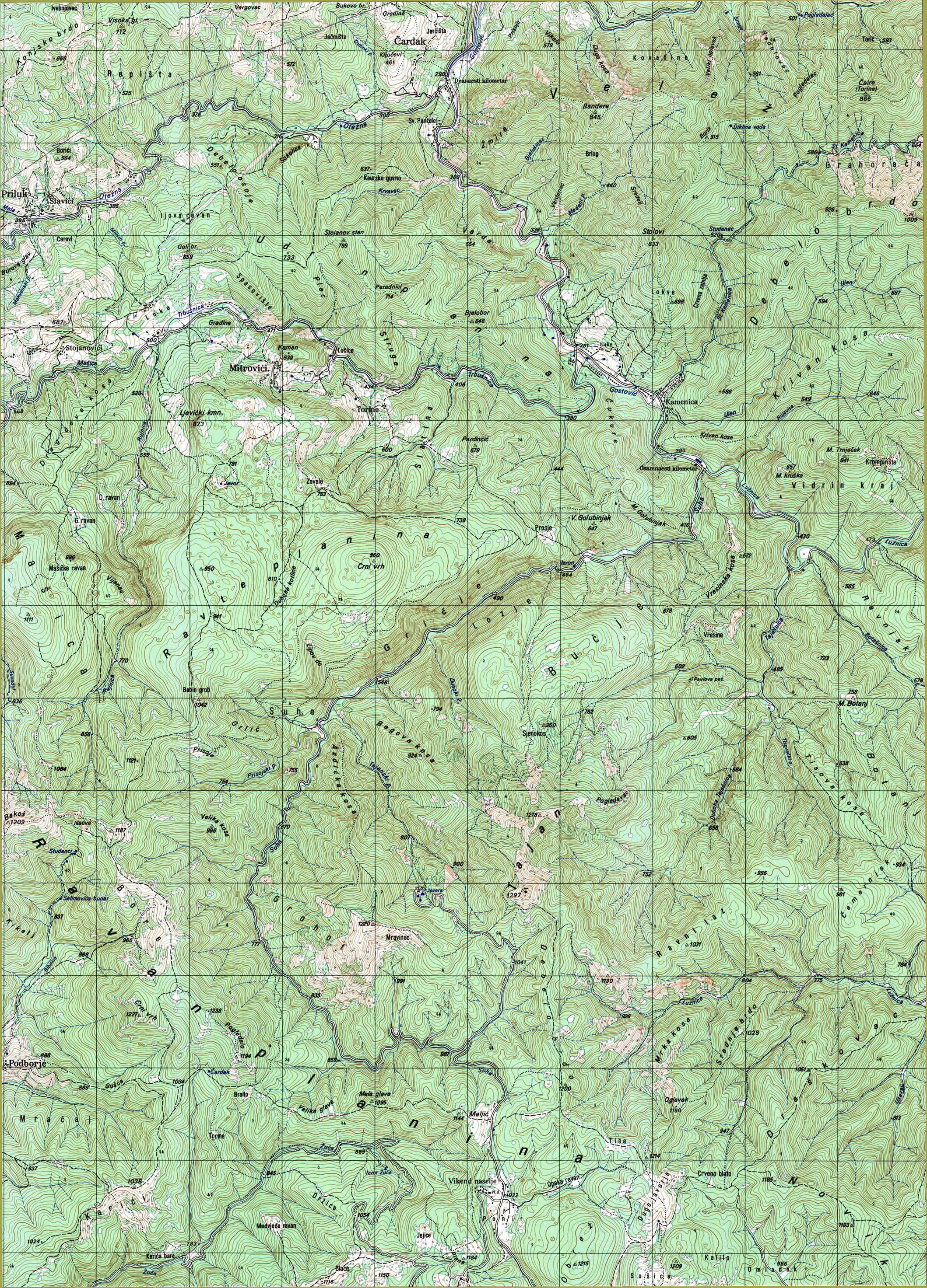  topografska karta BiH 25000 JNA  Ravan Planina