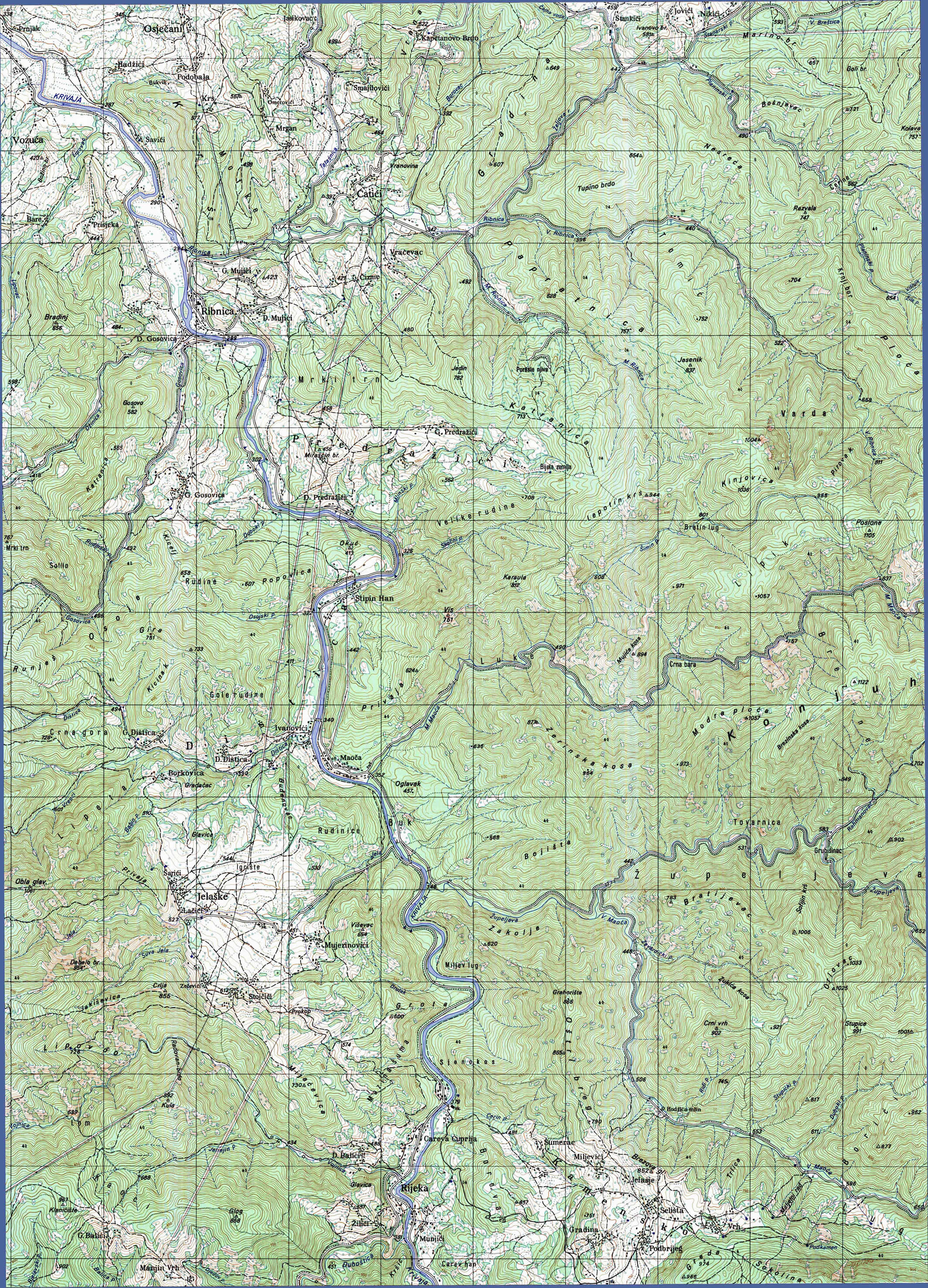  topografska karta BiH 25000 JNA  Osjecani