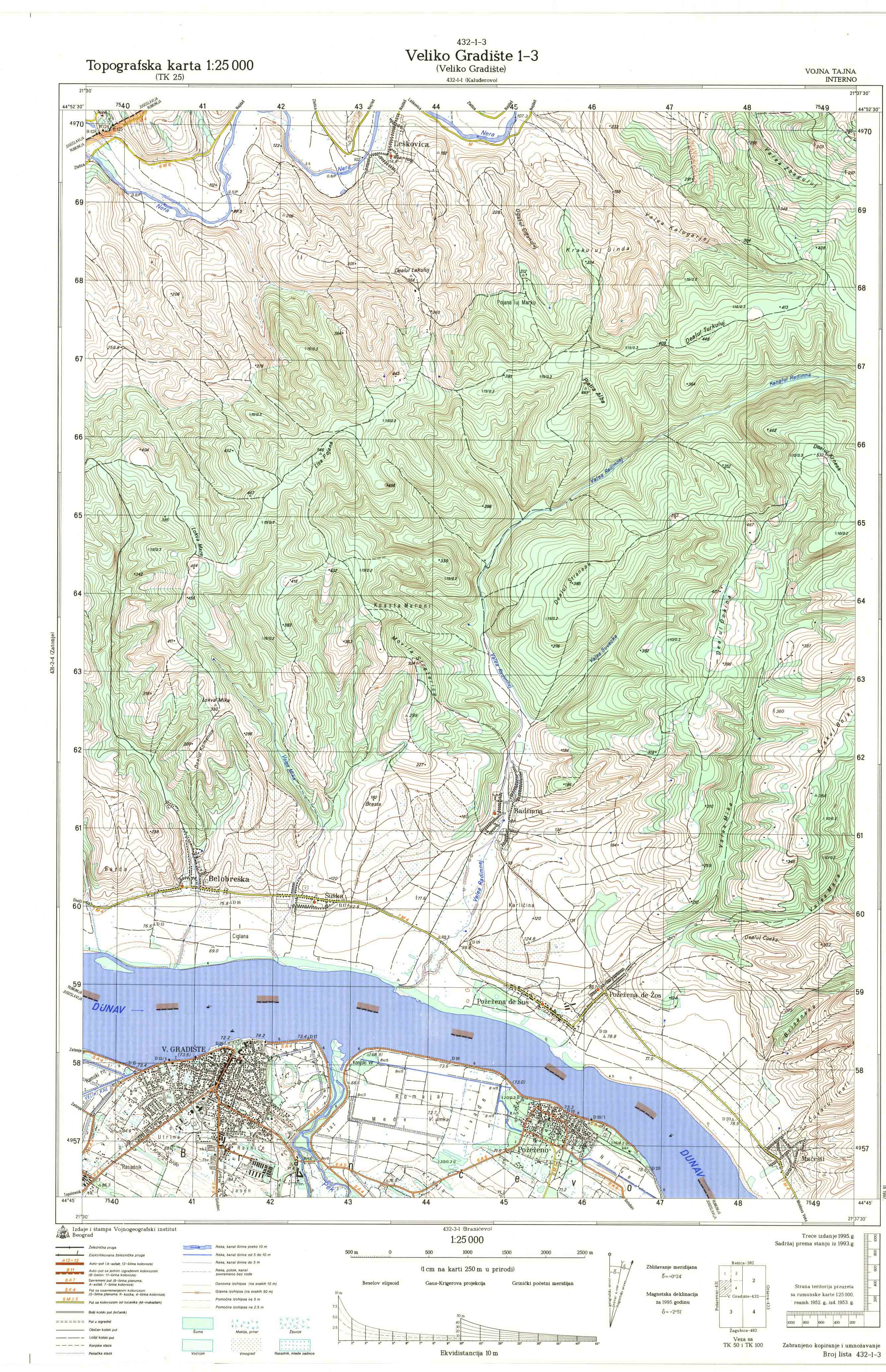  topografska karta srbije 25000 JNA  Veliko Gradište