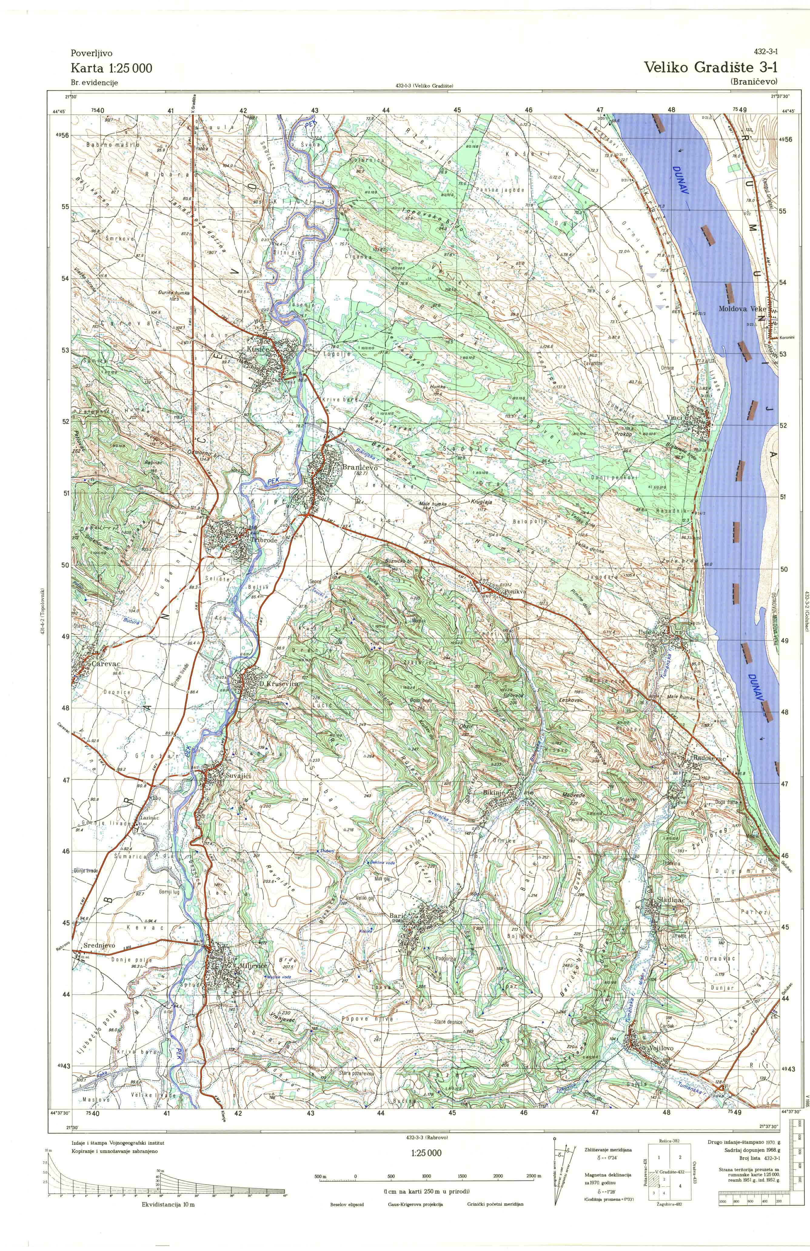  topografska karta srbije 25000 JNA  Veliko Gradište