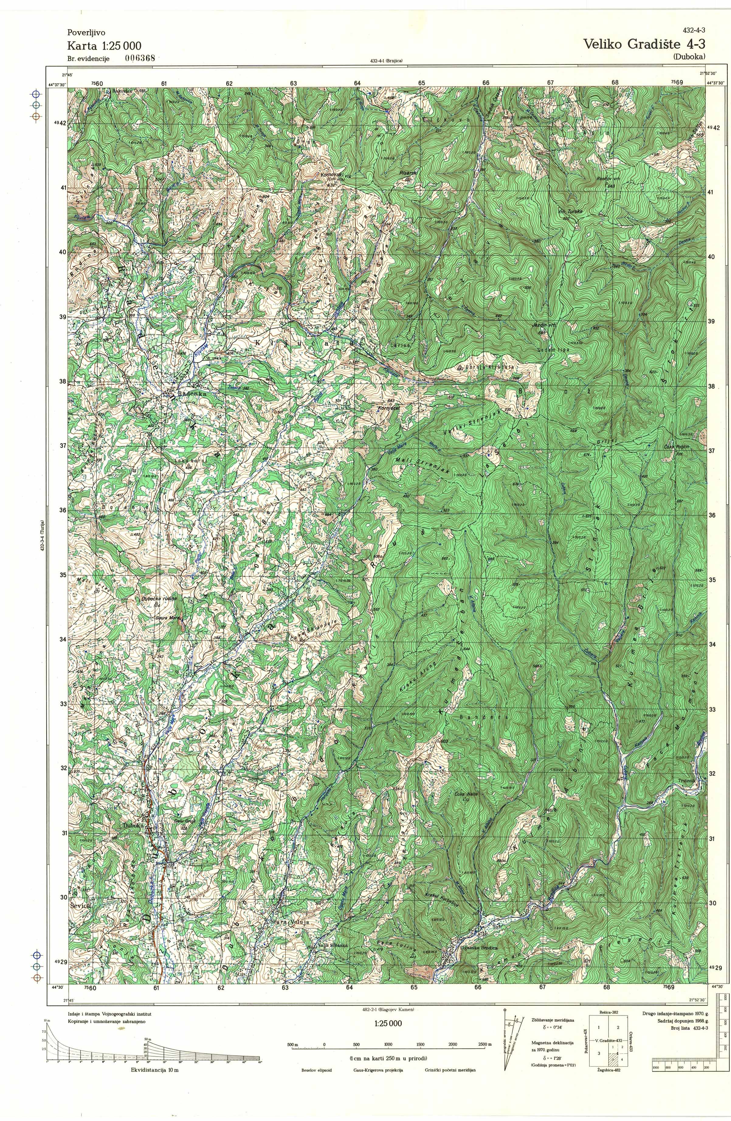  topografska karta srbije 25000 JNA  Veliko Gradište