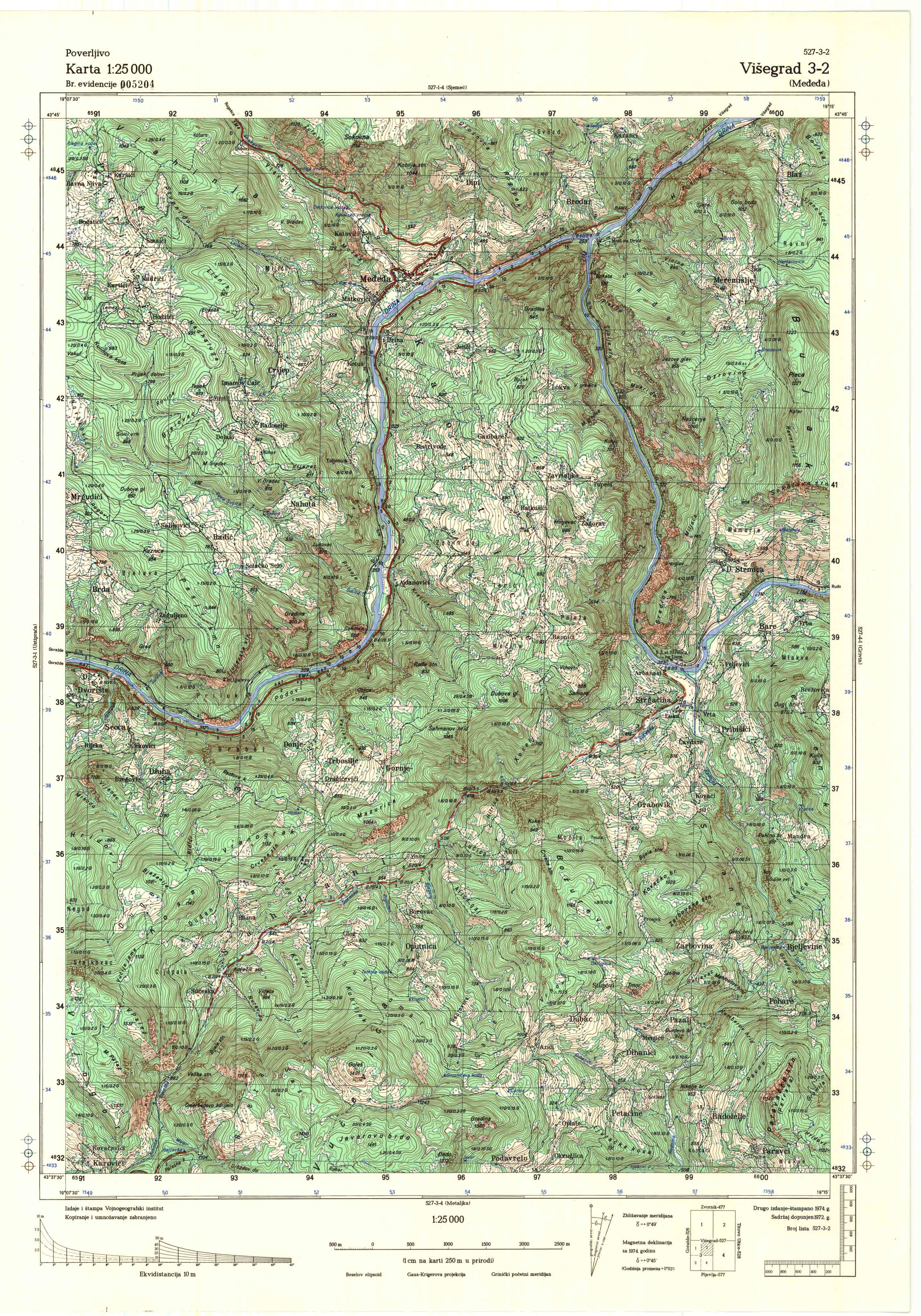  topografska karta srbije 25000 JNA  Višegrad