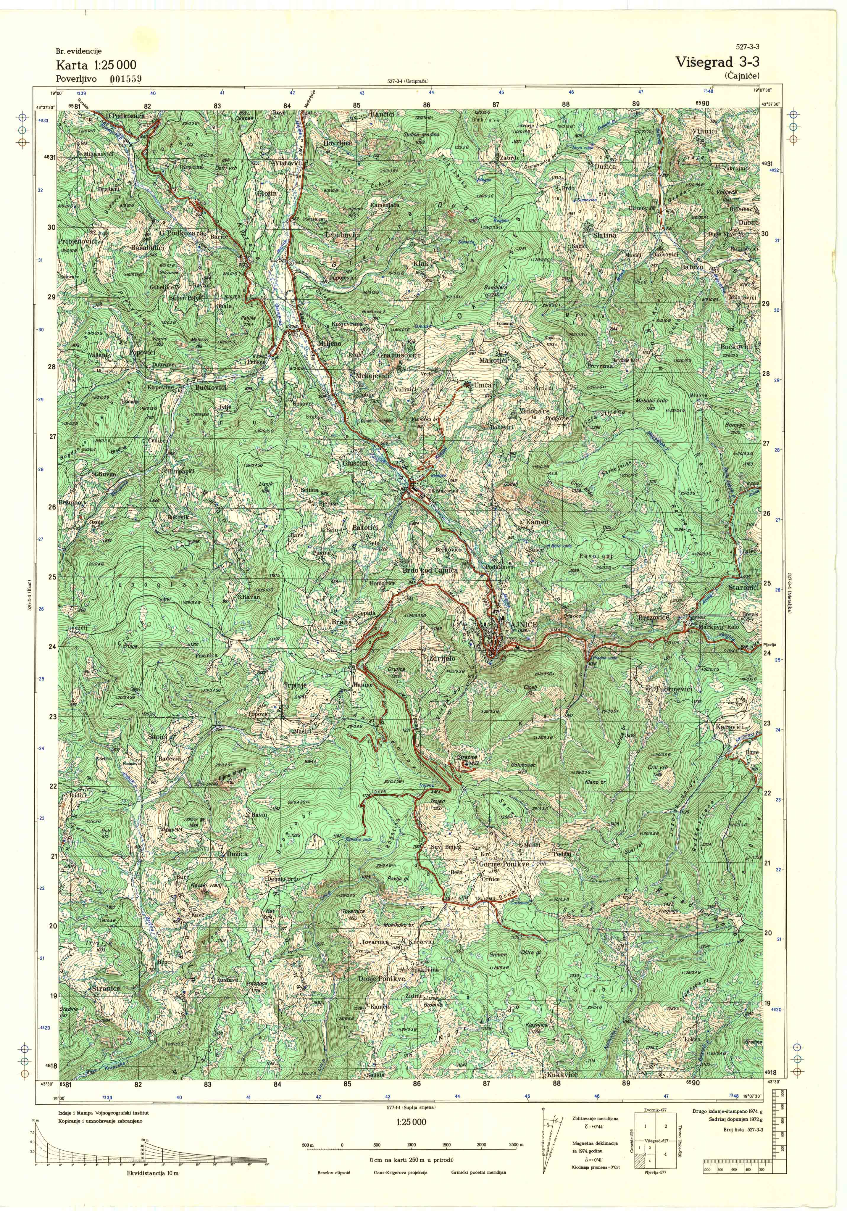  topografska karta srbije 25000 JNA  Višegrad