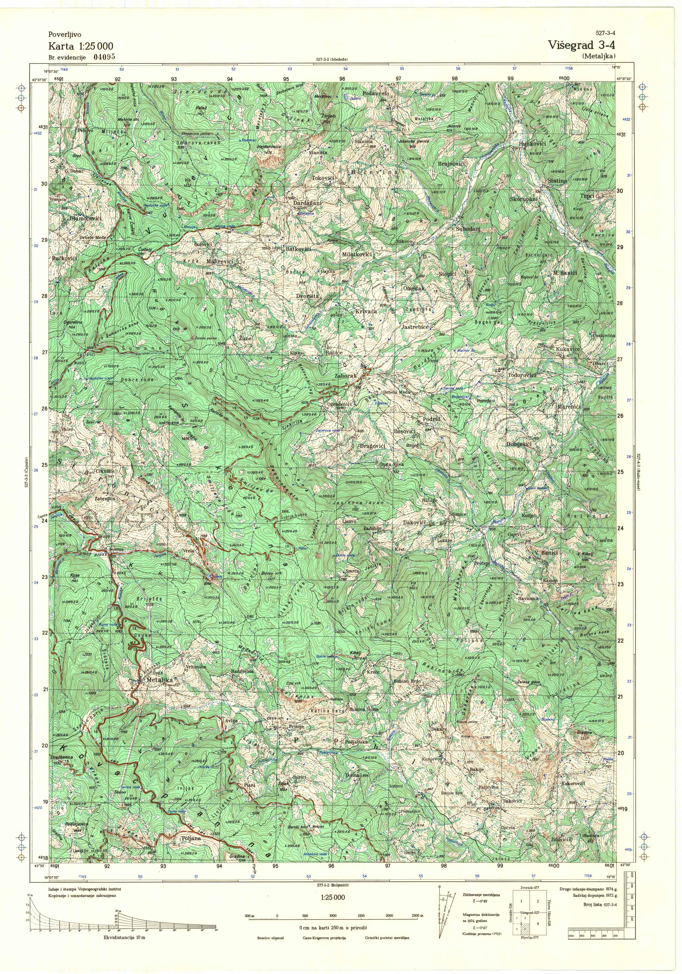  topografska karta srbije 25000 JNA  Višegrad