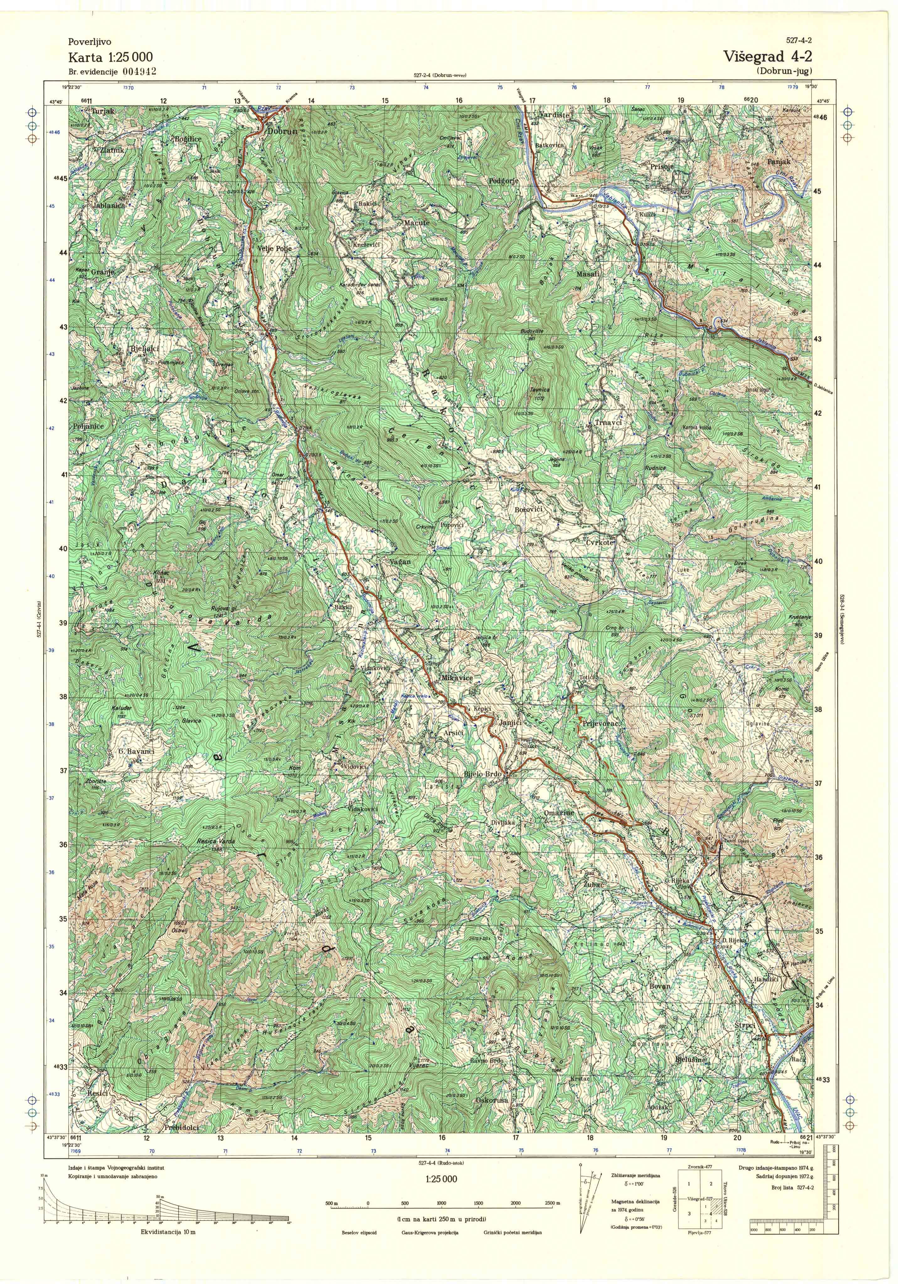  topografska karta srbije 25000 JNA  Višegrad
