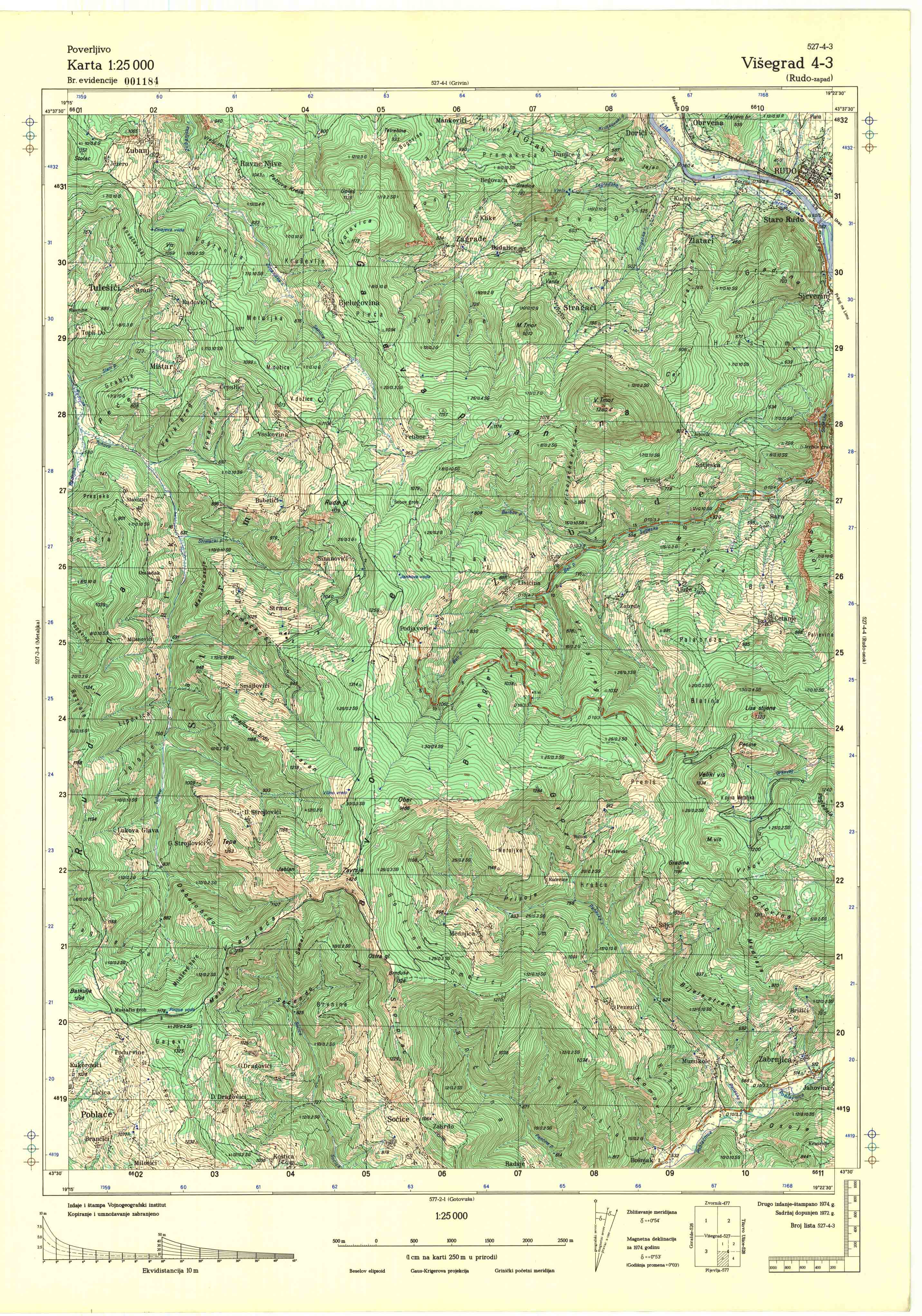  topografska karta srbije 25000 JNA  Višegrad