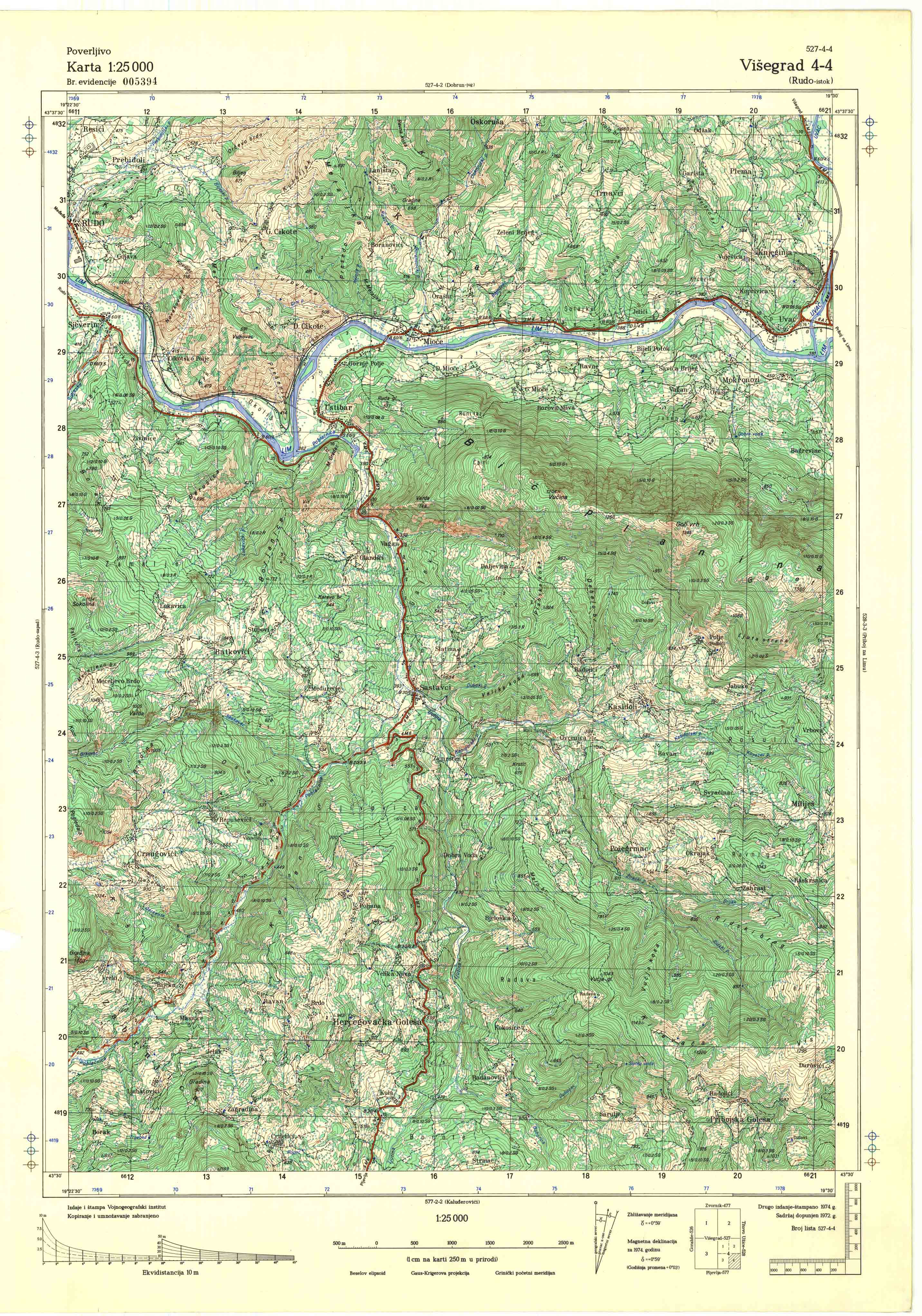  topografska karta srbije 25000 JNA  Višegrad