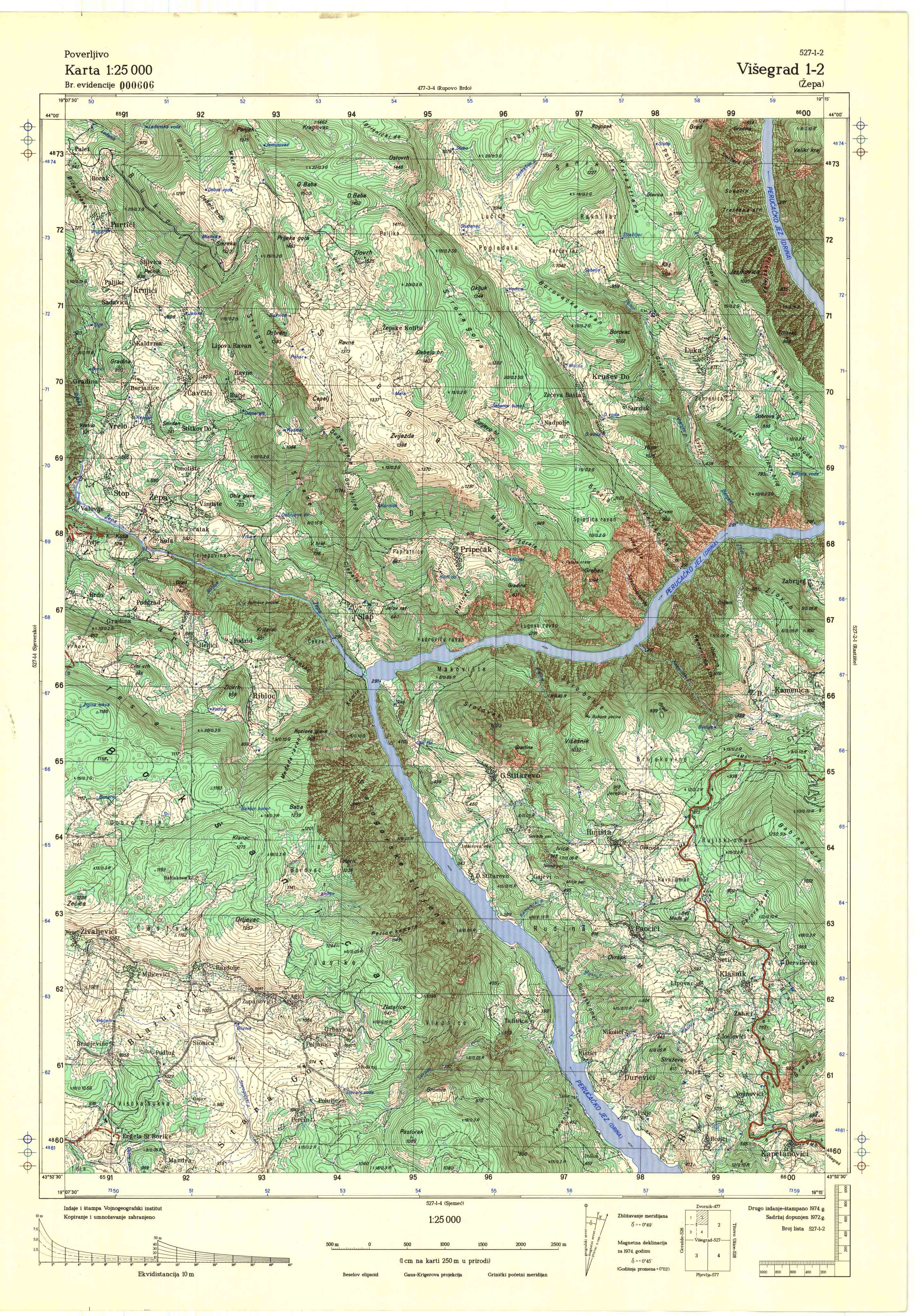  topografska karta srbije 25000 JNA  Višegrad