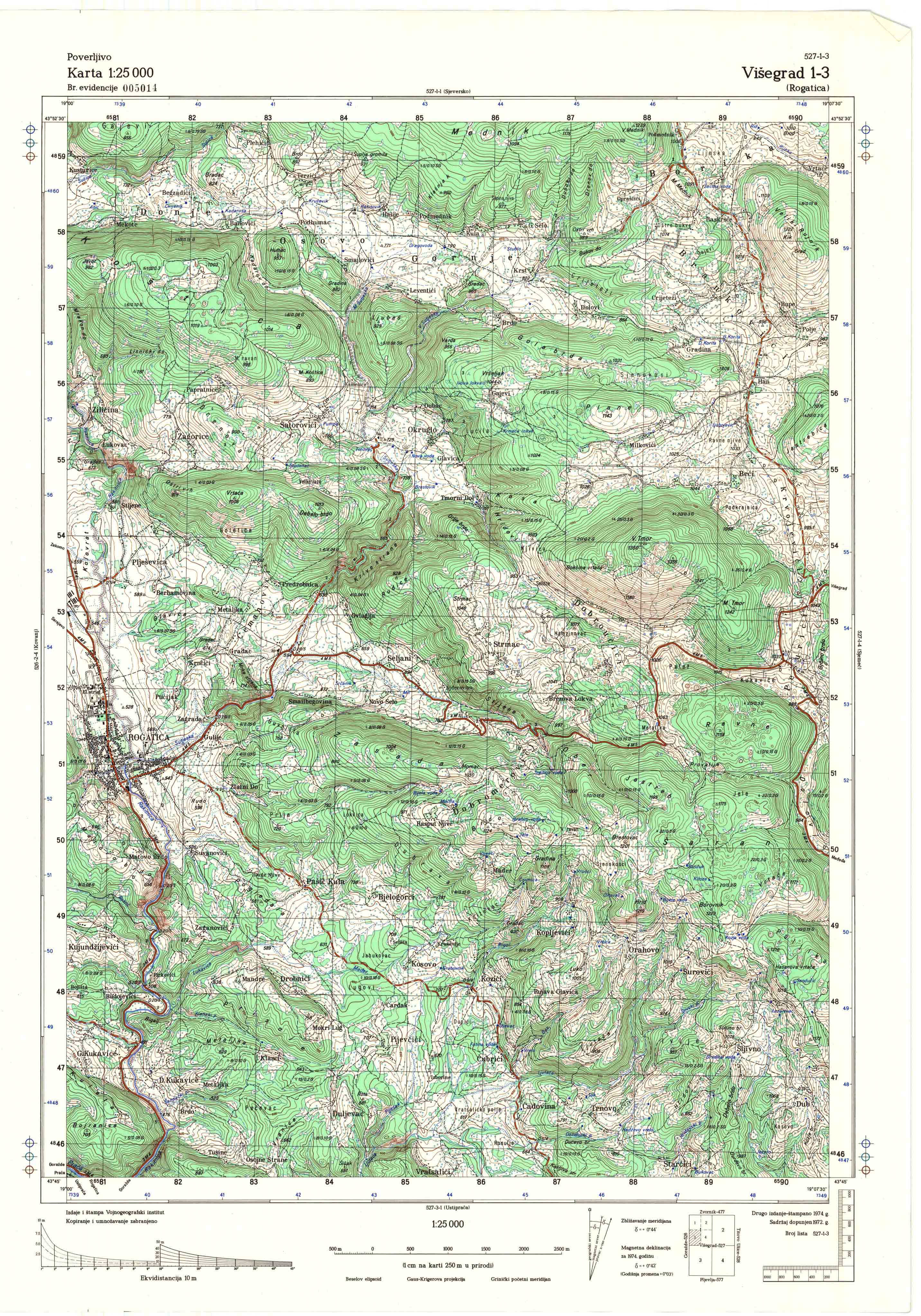  topografska karta srbije 25000 JNA  Višegrad