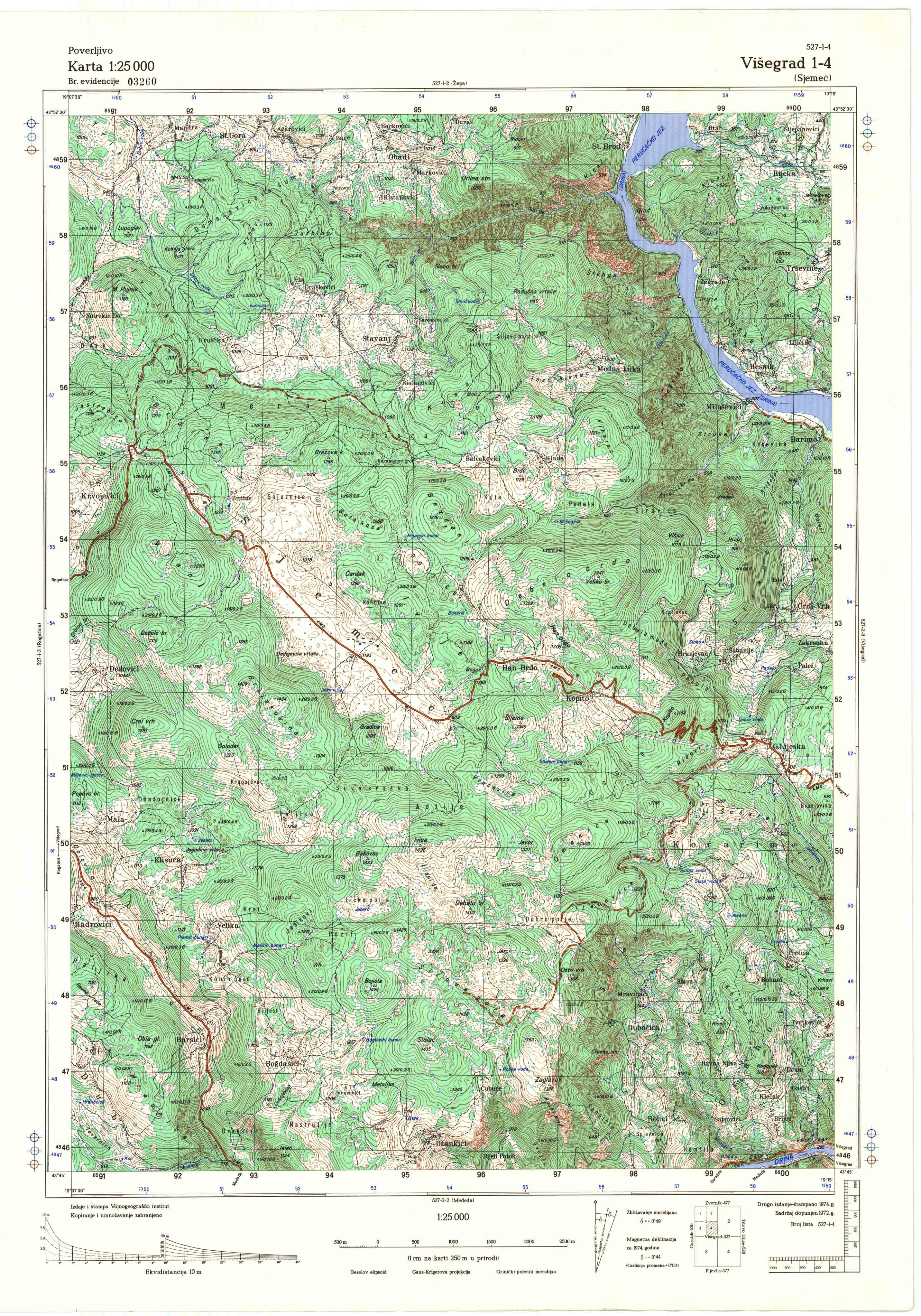  topografska karta srbije 25000 JNA  Višegrad