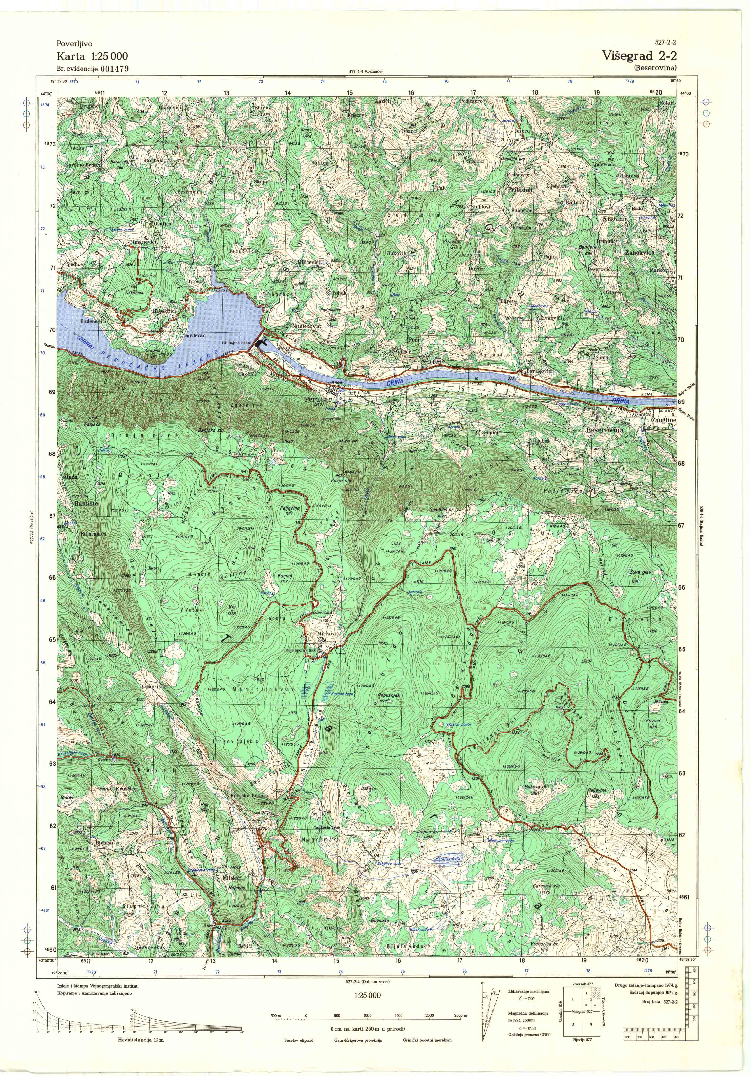  topografska karta srbije 25000 JNA  Višegrad