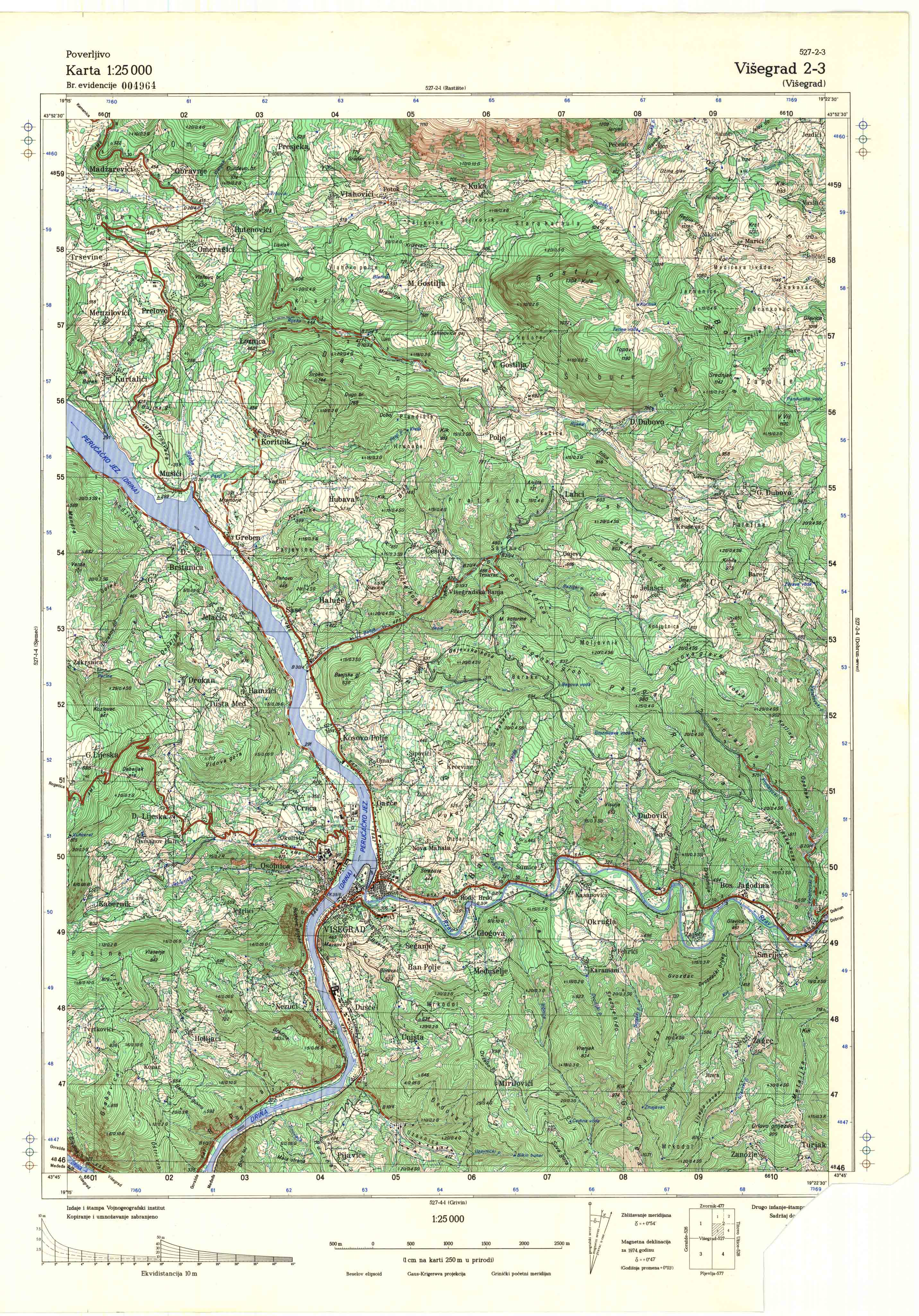  topografska karta srbije 25000 JNA  Višegrad