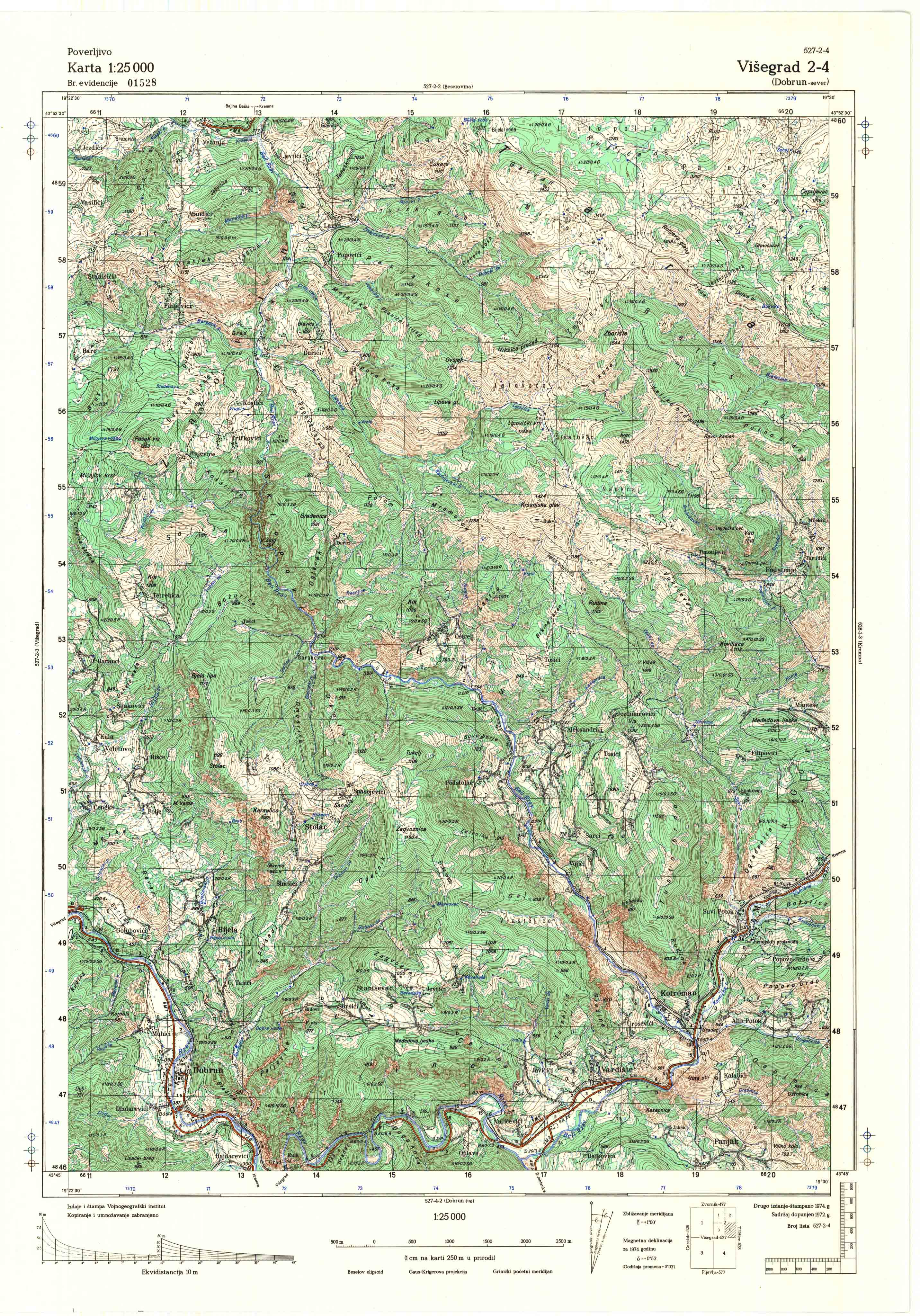  topografska karta srbije 25000 JNA  Višegrad