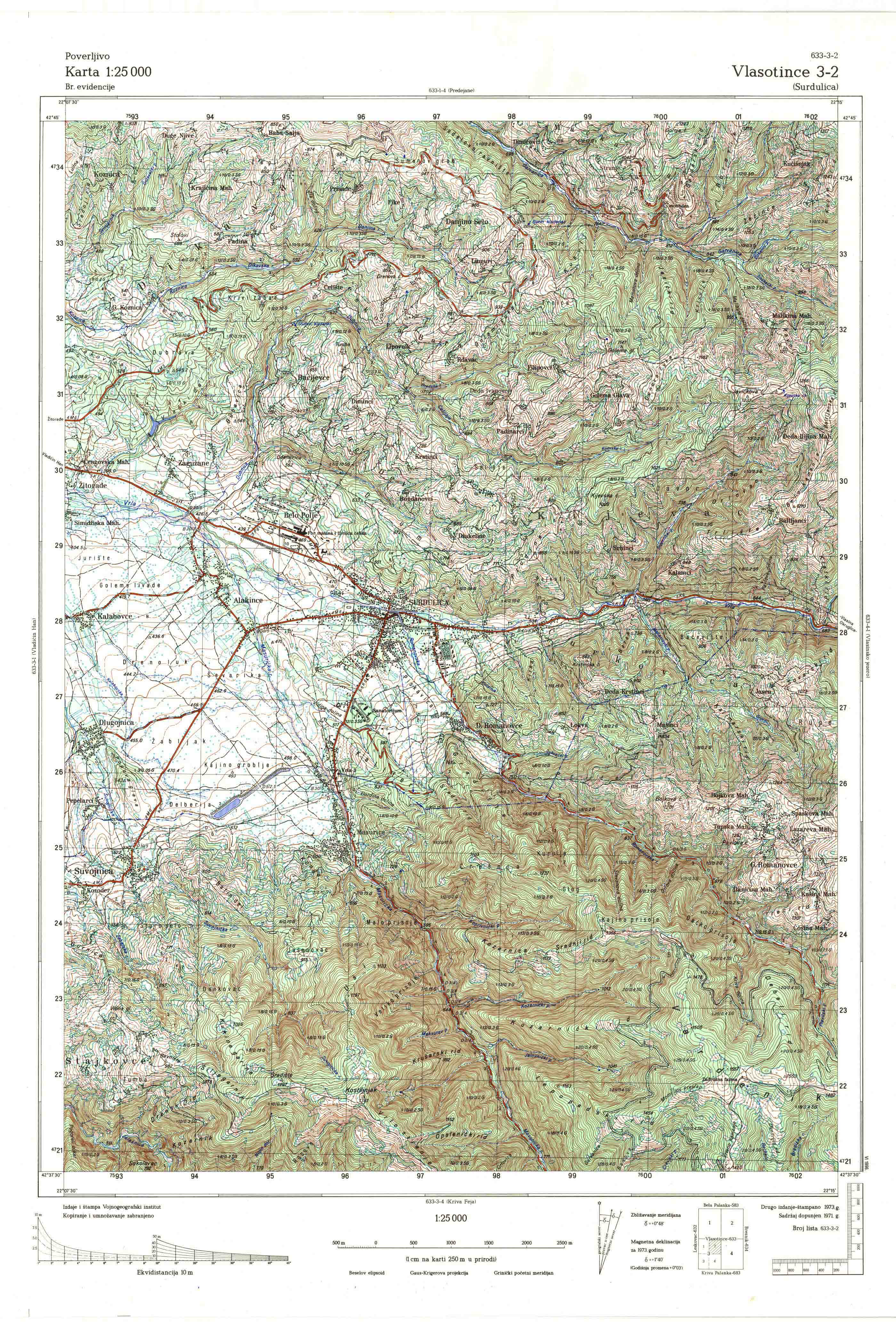  topografska karta srbije 25000 JNA  Vlasotince