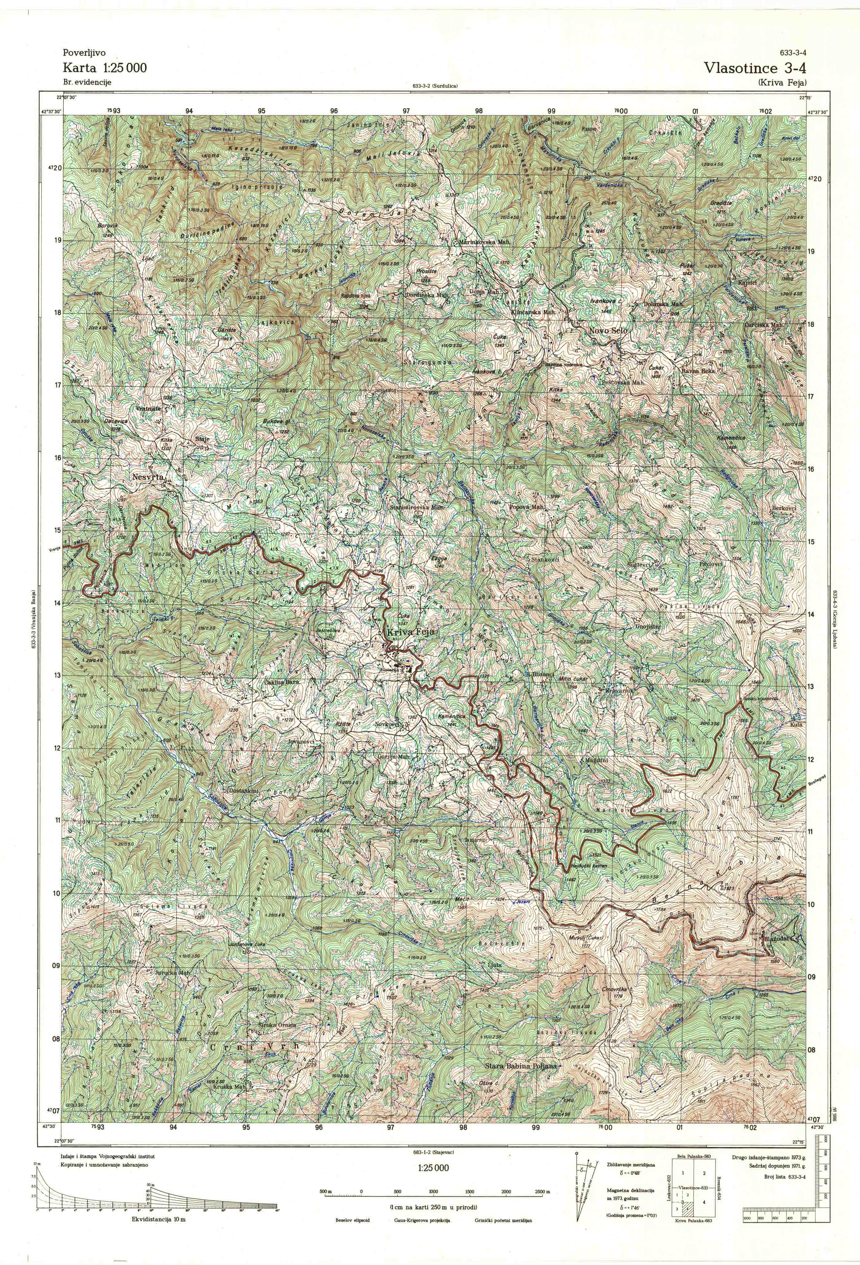  topografska karta srbije 25000 JNA  Vlasotince