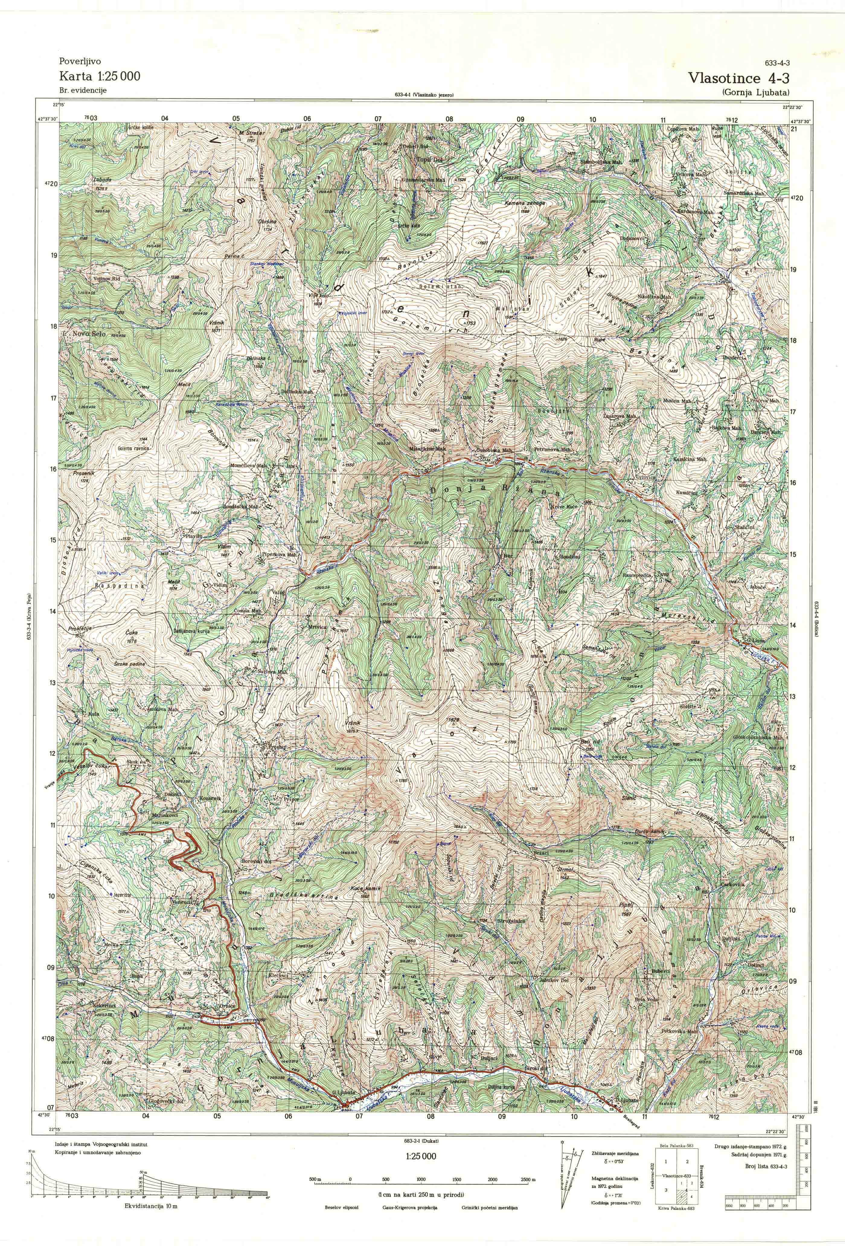  topografska karta srbije 25000 JNA  Vlasotince