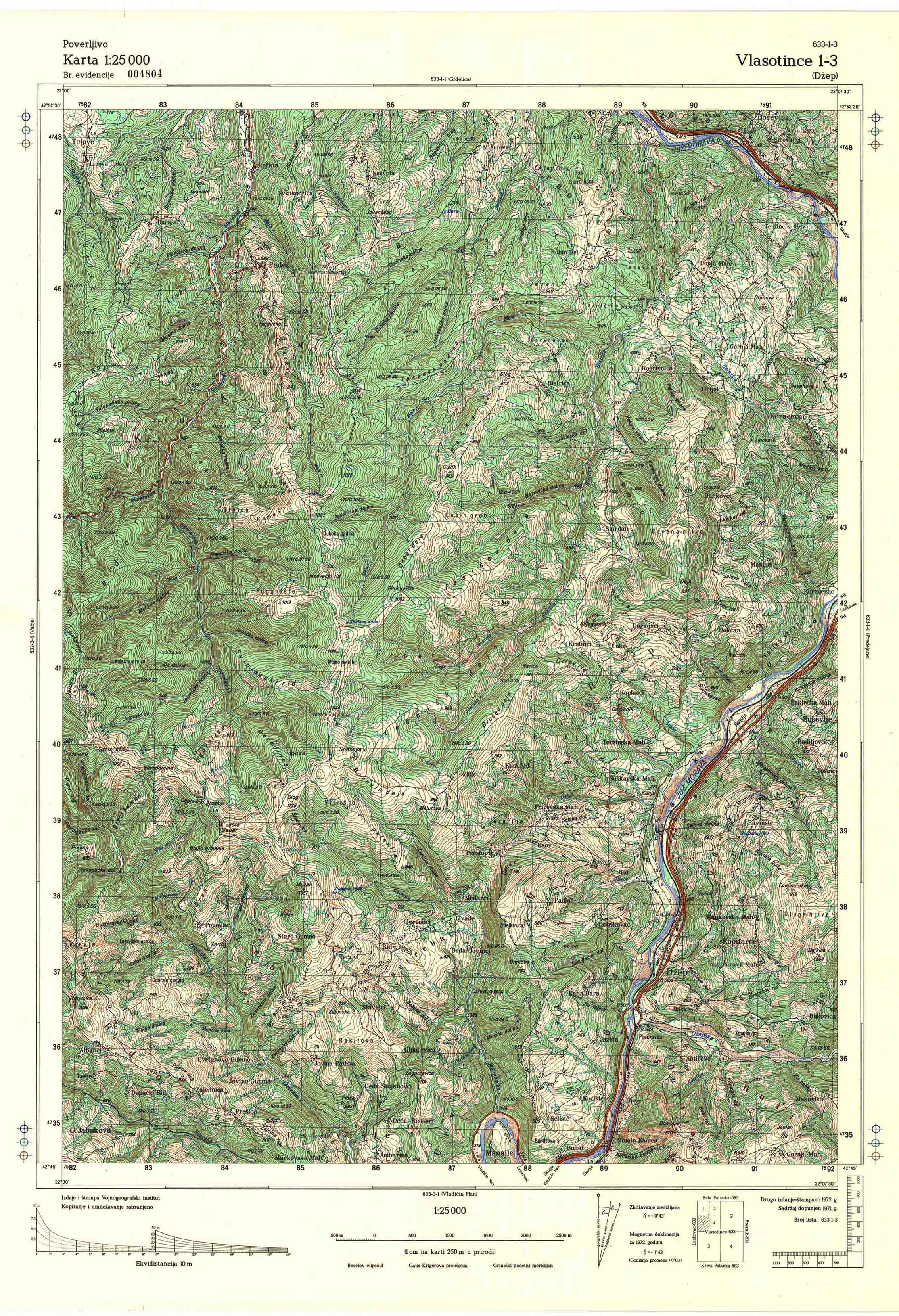 topografska karta srbije 25000 JNA  Vlasotince