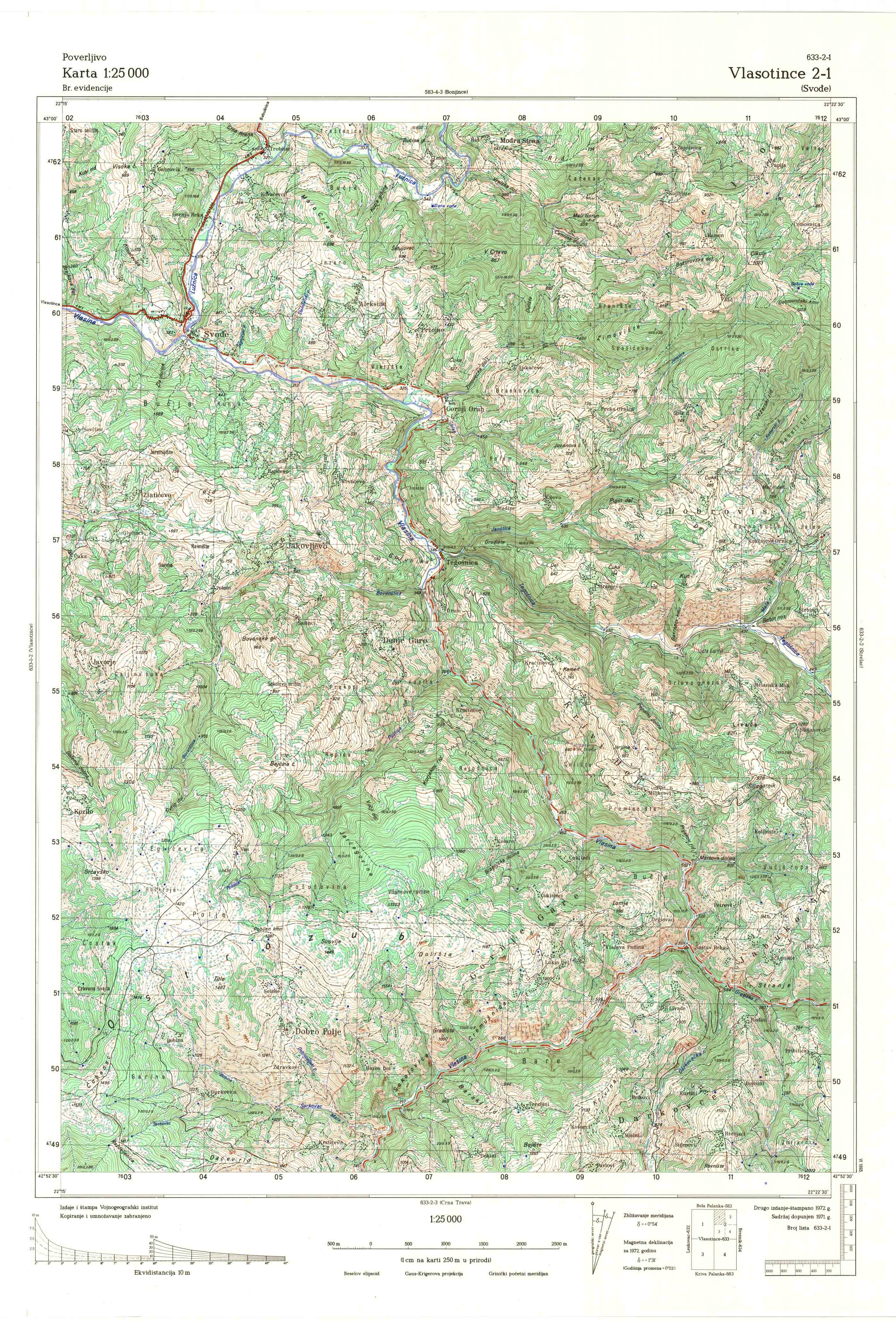  topografska karta srbije 25000 JNA  Vlasotince