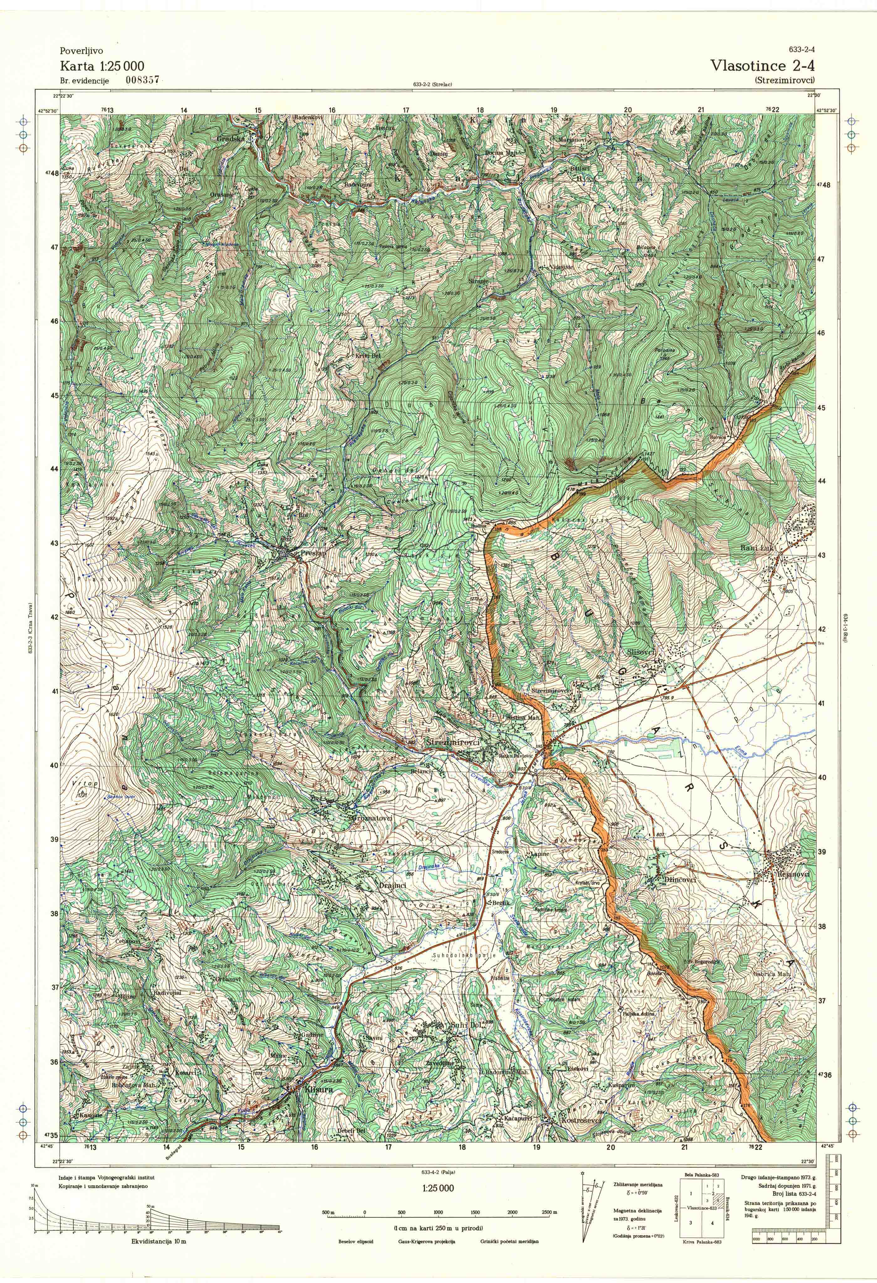  topografska karta srbije 25000 JNA  Vlasotince