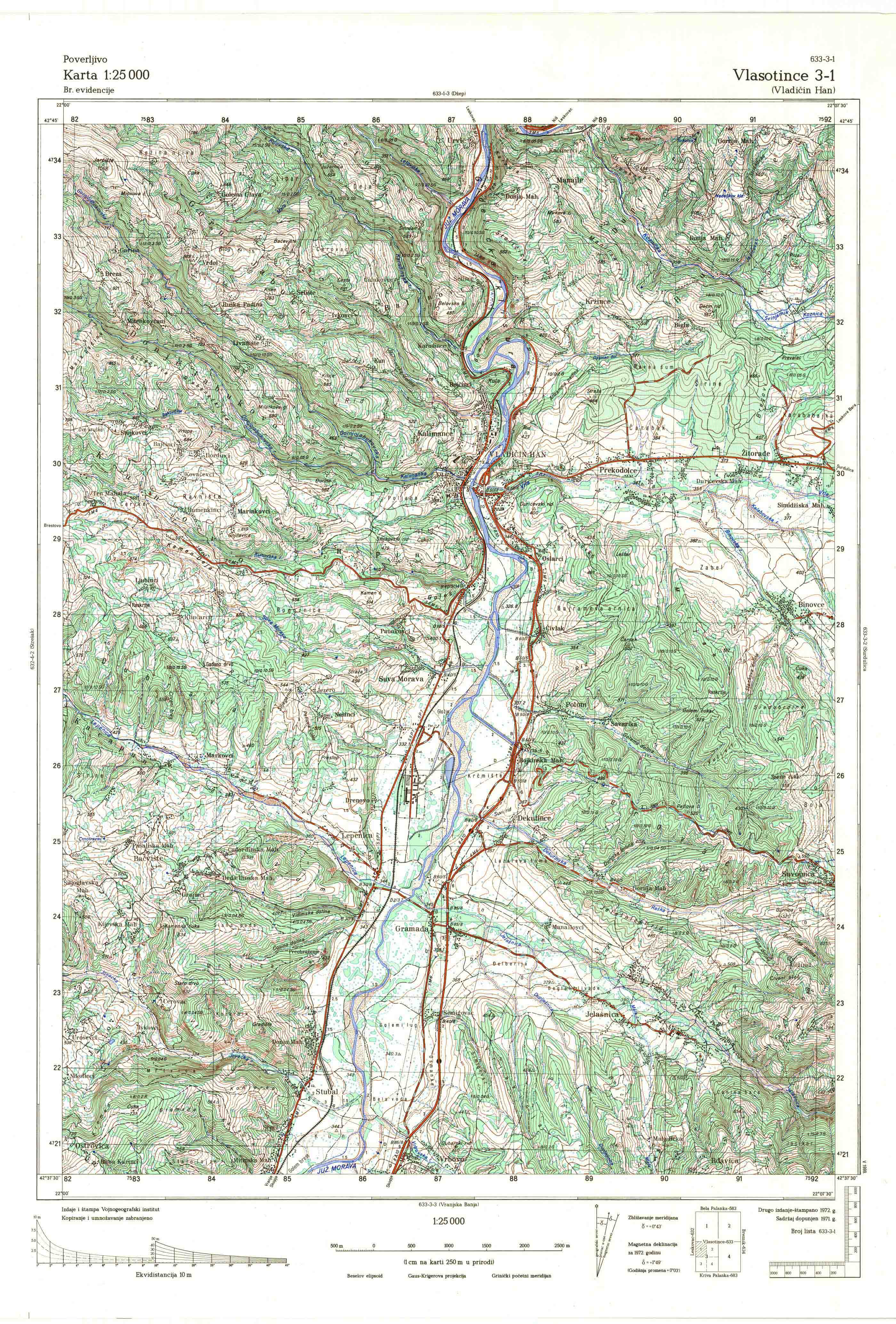  topografska karta srbije 25000 JNA  Vladičin Han