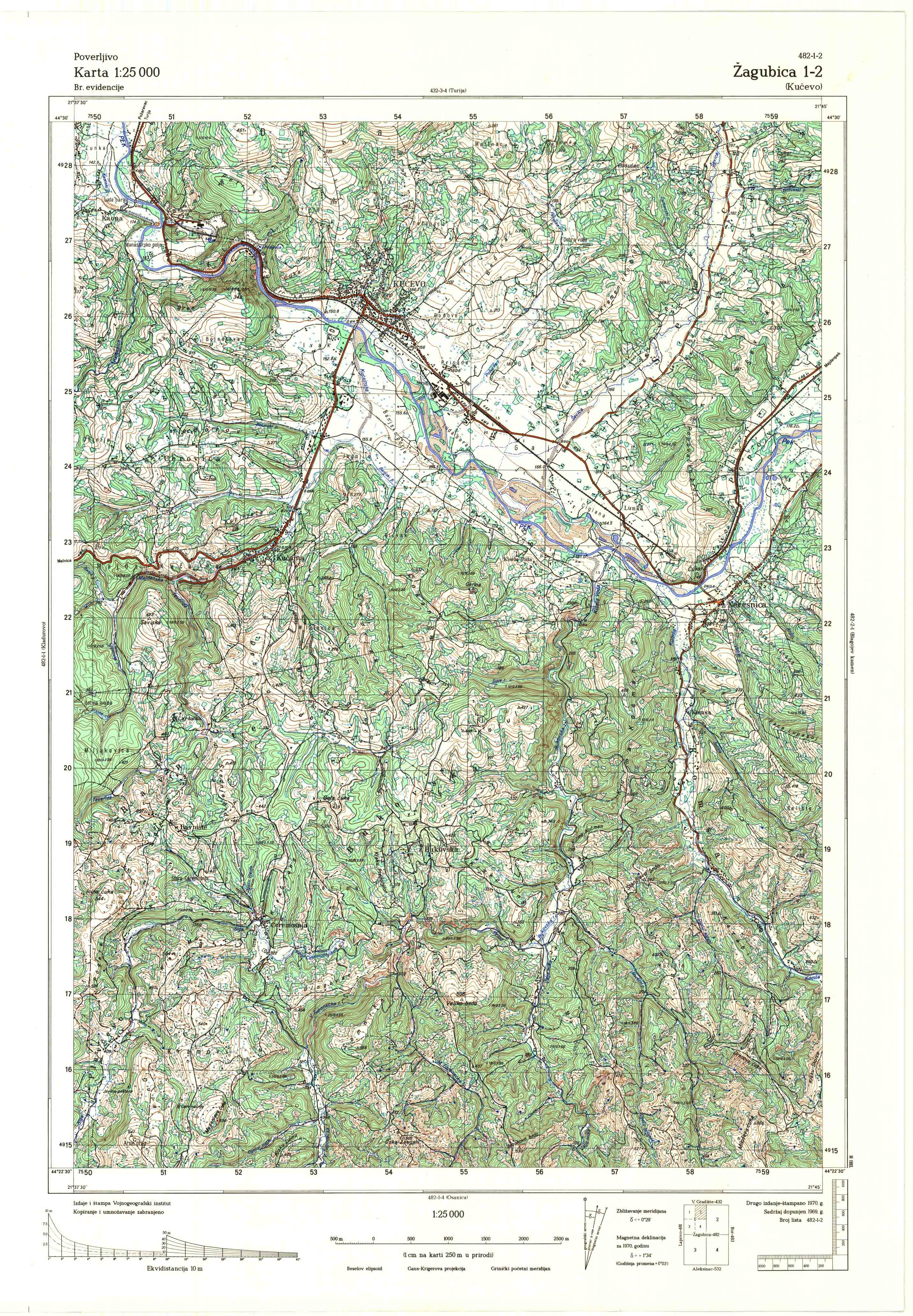  topografska karta srbije 25000 JNA  Zagubica