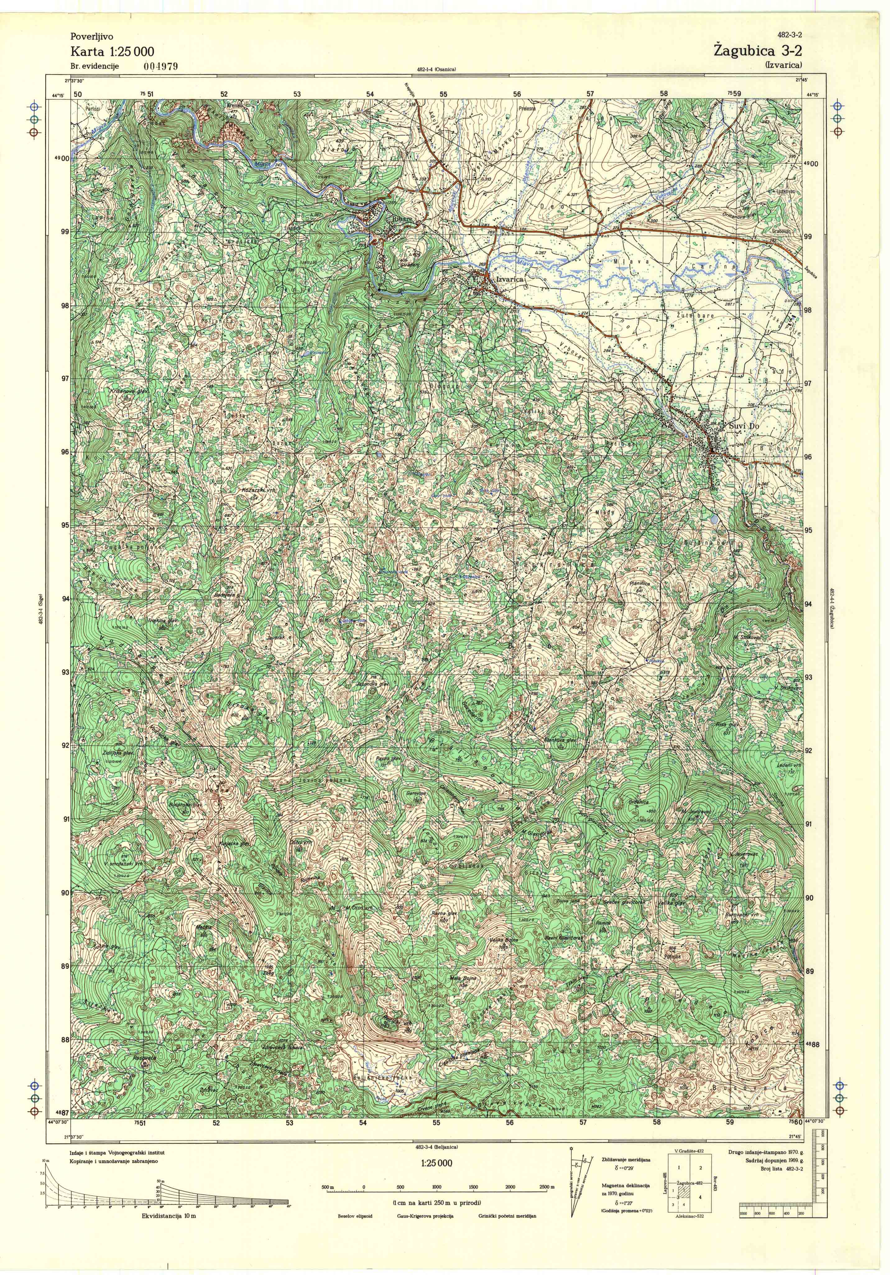  topografska karta srbije 25000 JNA  Zagubica